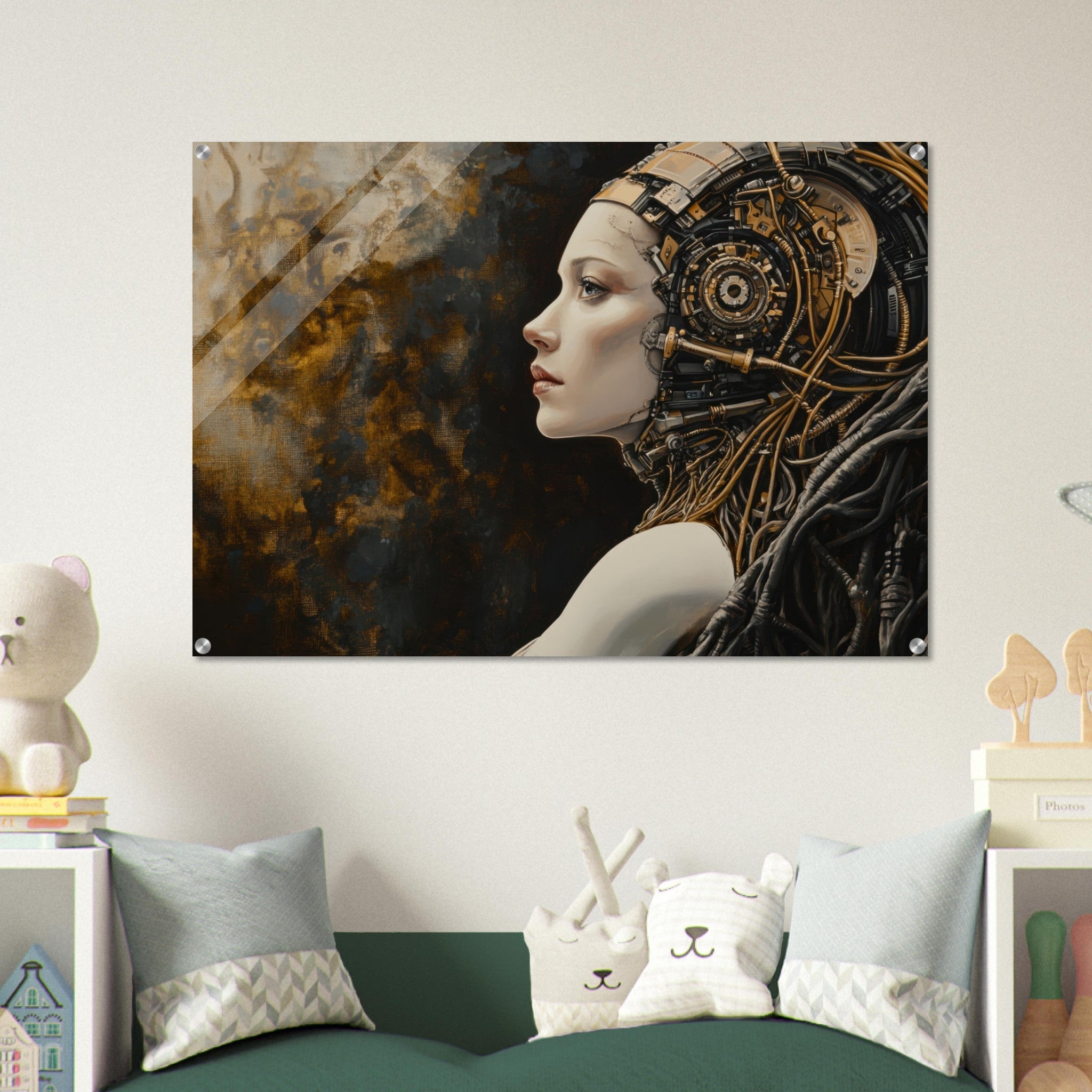 Acrylic Print Landscape - Surrealist Hybrid Queen on a Biomechanical Thrown - Shop Ai Art WebShop - Digital Art online Store