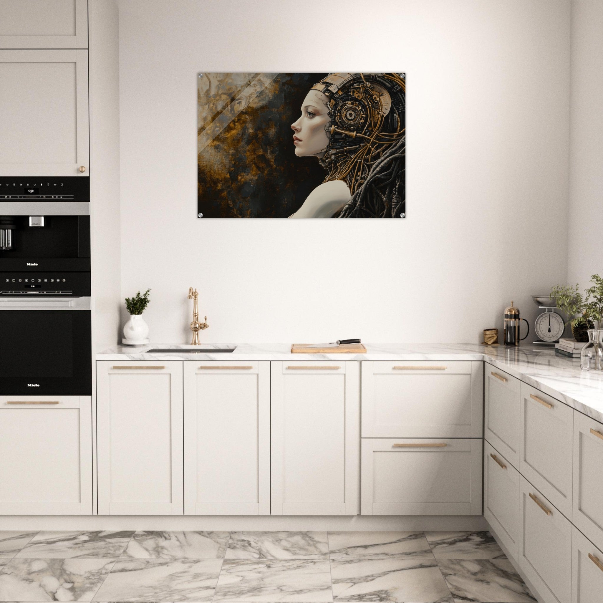 Acrylic Print Landscape - Surrealist Hybrid Queen on a Biomechanical Thrown - Shop Ai Art WebShop - Digital Art online Store