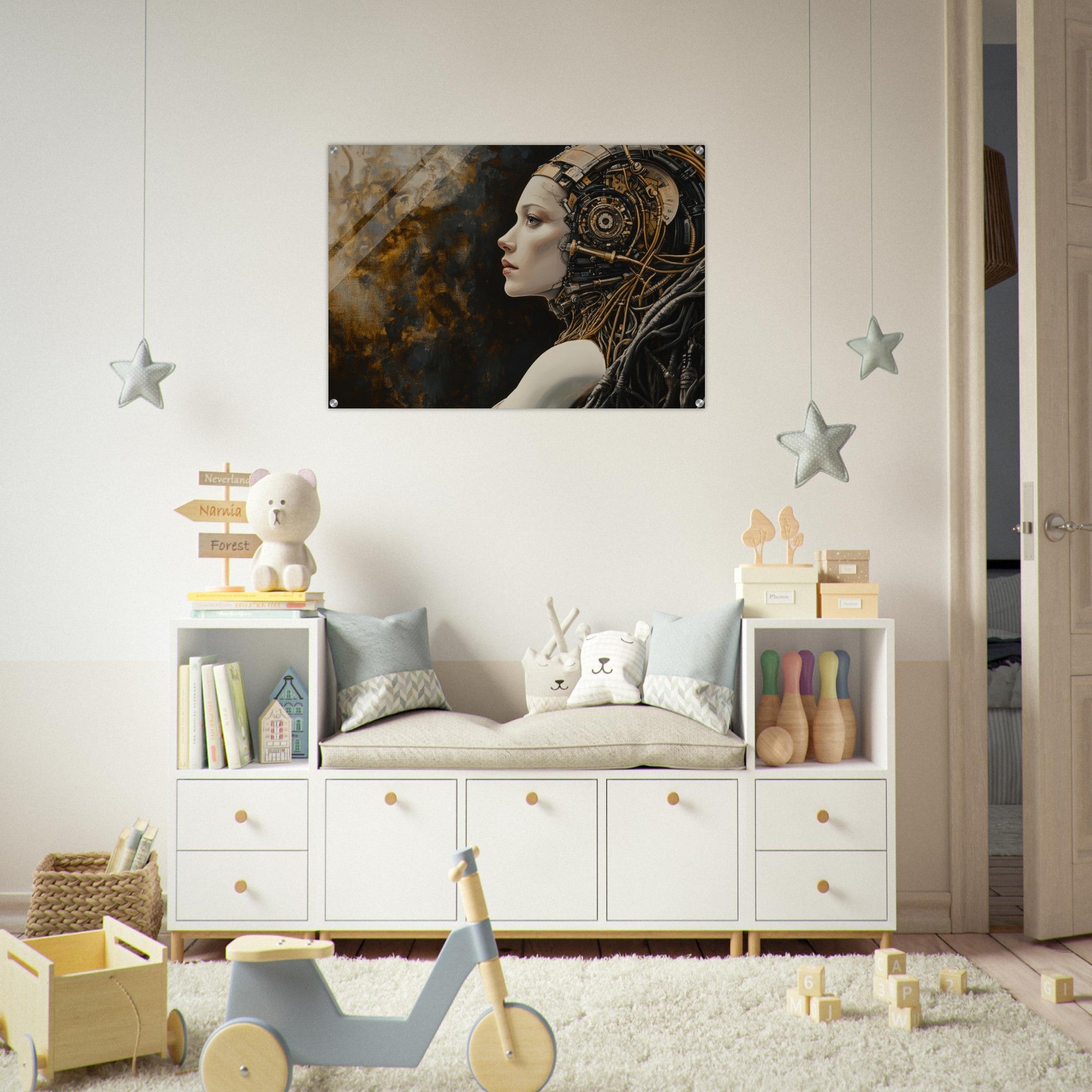 Acrylic Print Landscape - Surrealist Hybrid Queen on a Biomechanical Thrown - Shop Ai Art WebShop - Digital Art online Store