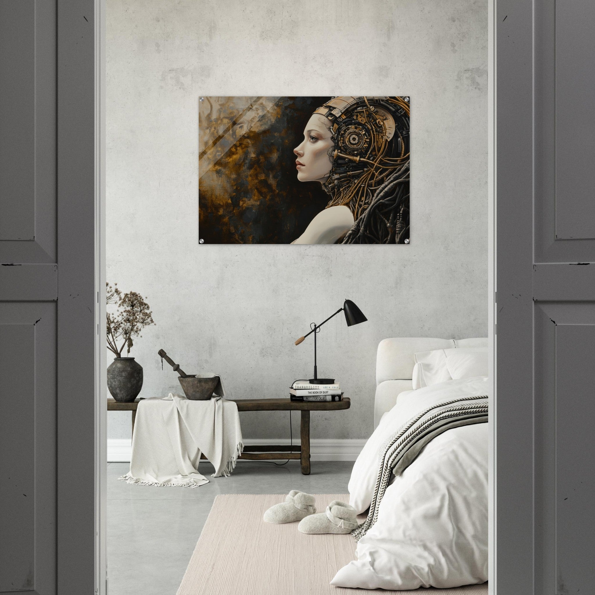 Acrylic Print Landscape - Surrealist Hybrid Queen on a Biomechanical Thrown - Shop Ai Art WebShop - Digital Art online Store