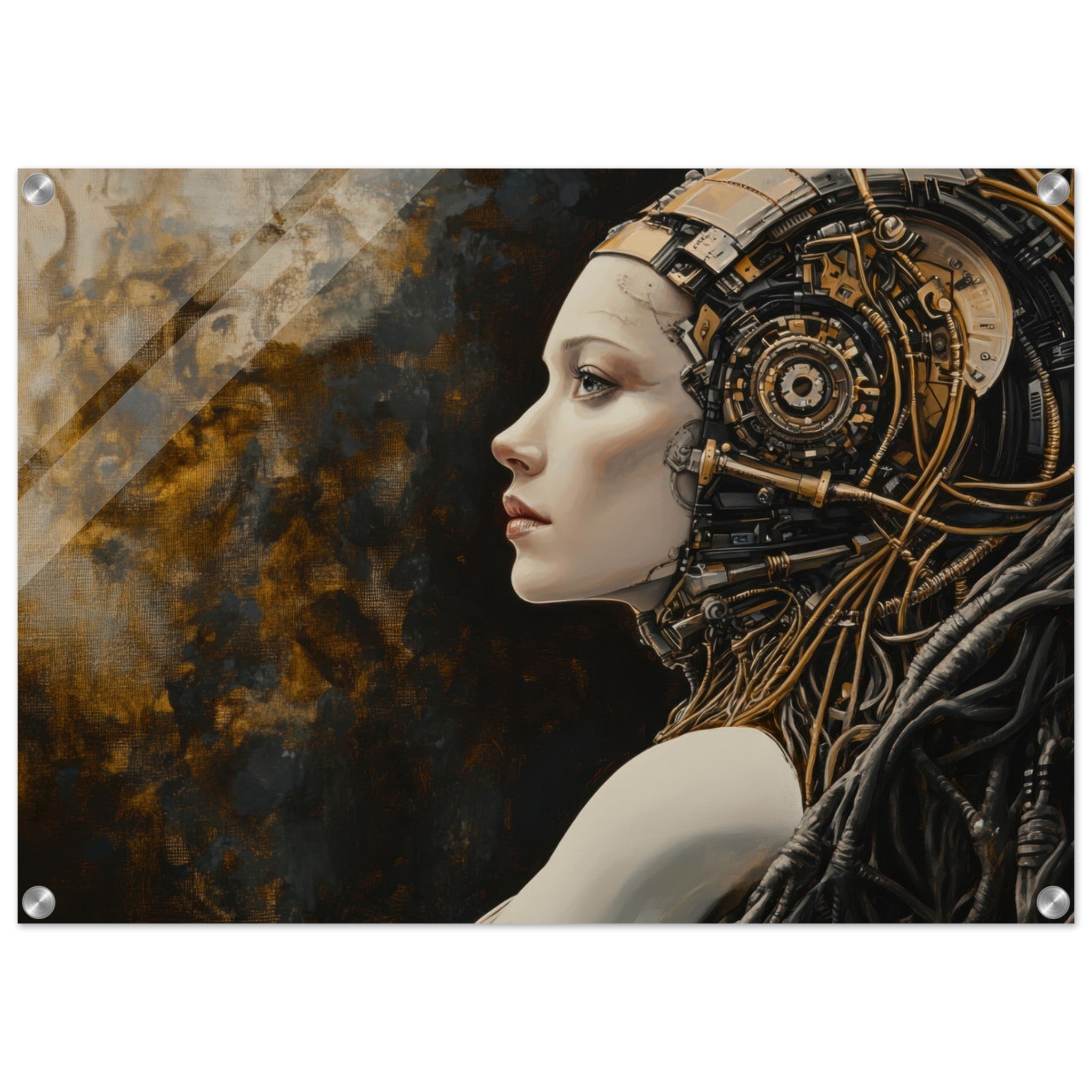 Acrylic Print Landscape - Surrealist Hybrid Queen on a Biomechanical Thrown - Shop Ai Art WebShop - Digital Art online Store