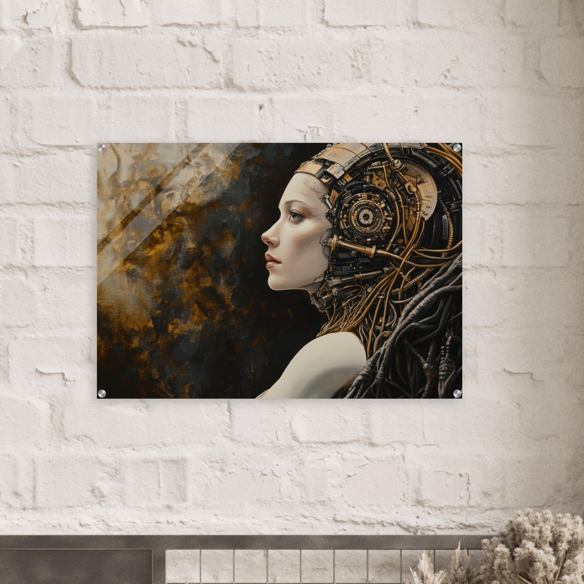 Acrylic Print Landscape - Surrealist Hybrid Queen on a Biomechanical Thrown - Shop Ai Art WebShop - Digital Art online Store