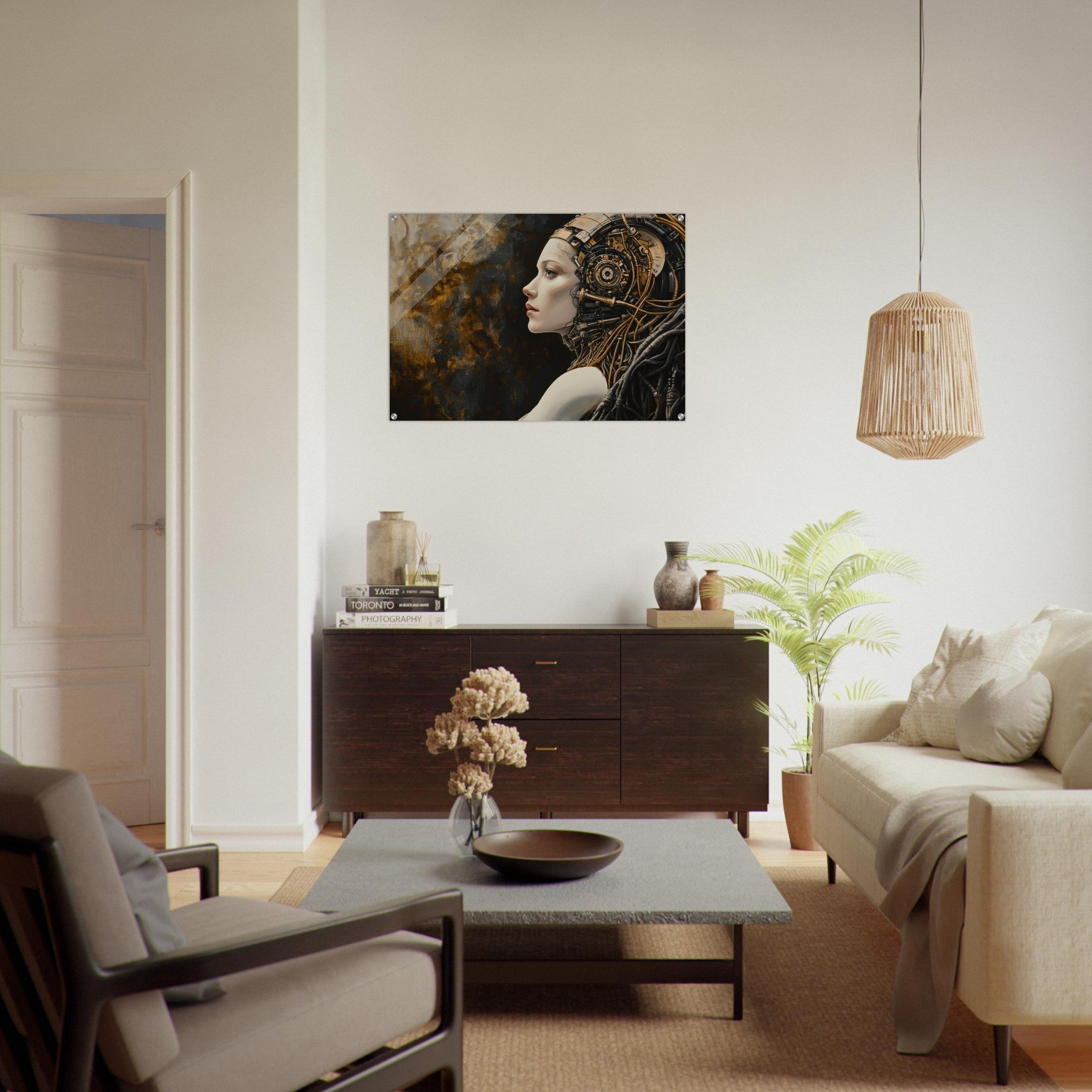 Acrylic Print Landscape - Surrealist Hybrid Queen on a Biomechanical Thrown - Shop Ai Art WebShop - Digital Art online Store