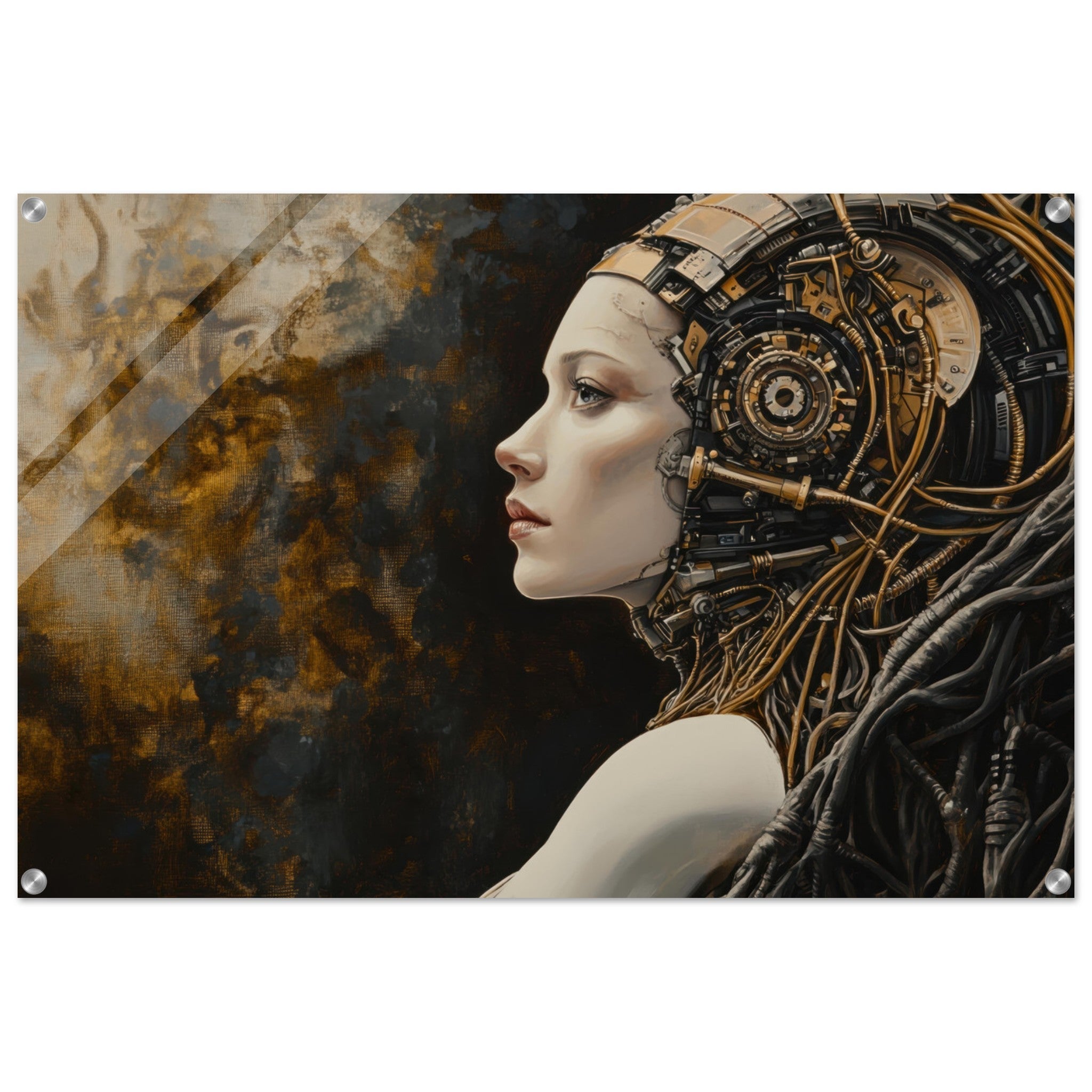 Acrylic Print Landscape - Surrealist Hybrid Queen on a Biomechanical Thrown - Shop Ai Art WebShop - Digital Art online Store