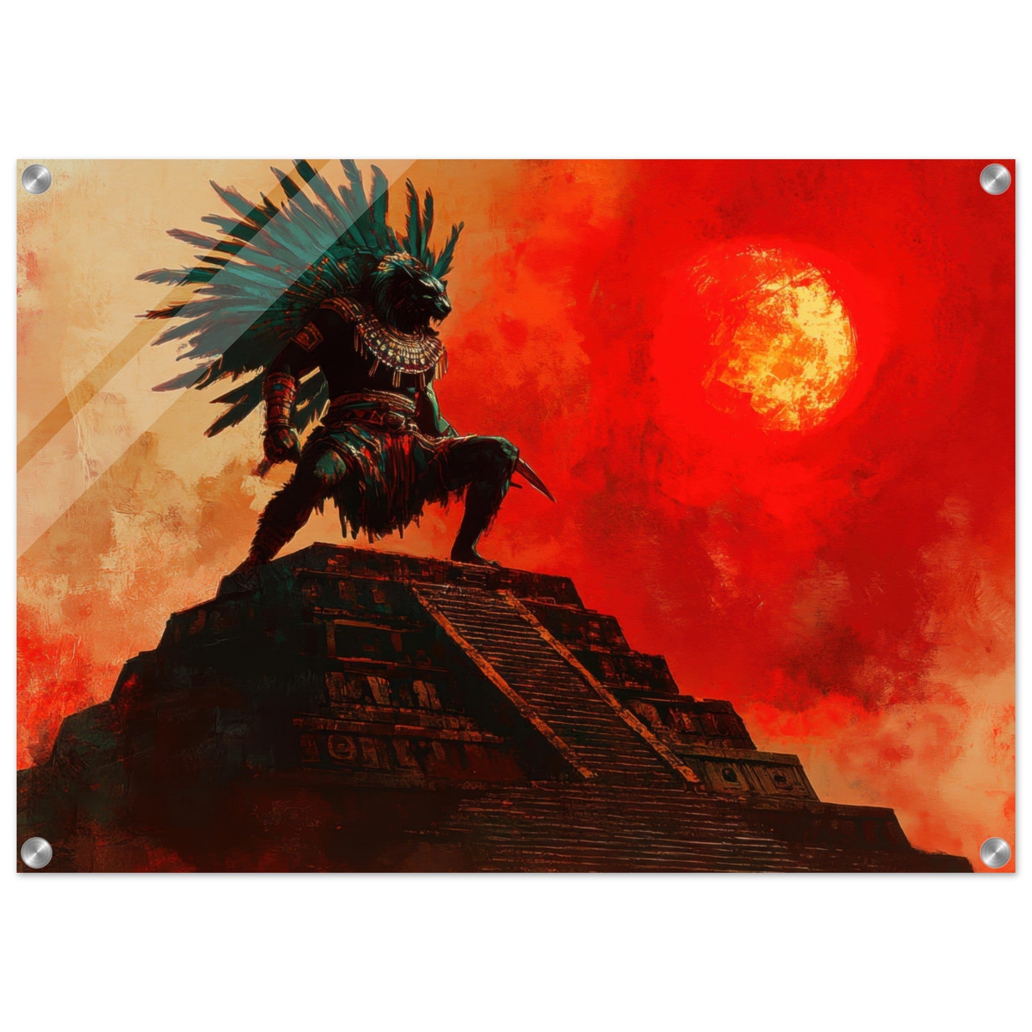 Acrylic Print Landscape - The Aztec Sun Warriors Final Battle Mesoamerican - Shop Ai Art WebShop - Digital Art online Store