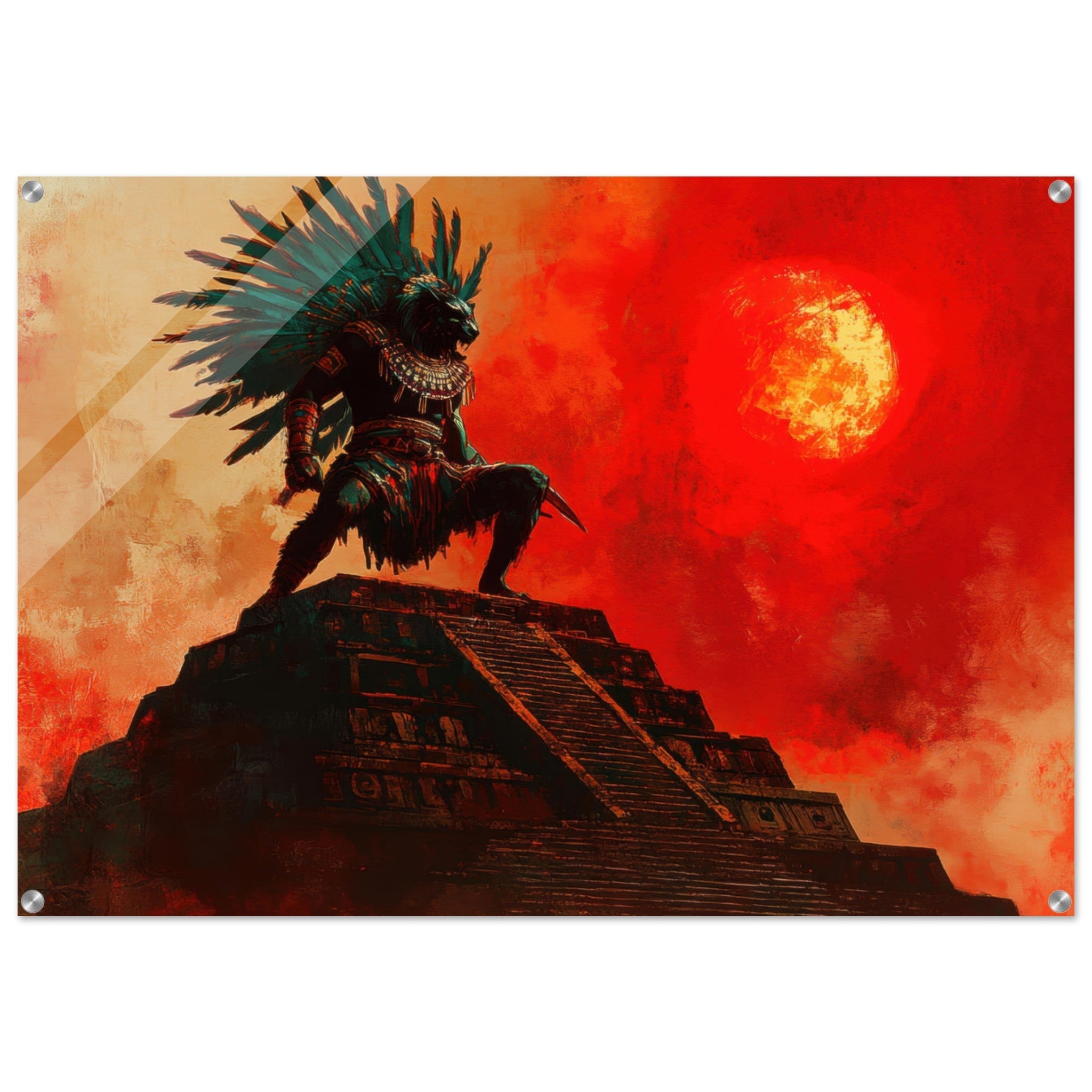 Acrylic Print Landscape - The Aztec Sun Warriors Final Battle Mesoamerican - Shop Ai Art WebShop - Digital Art online Store