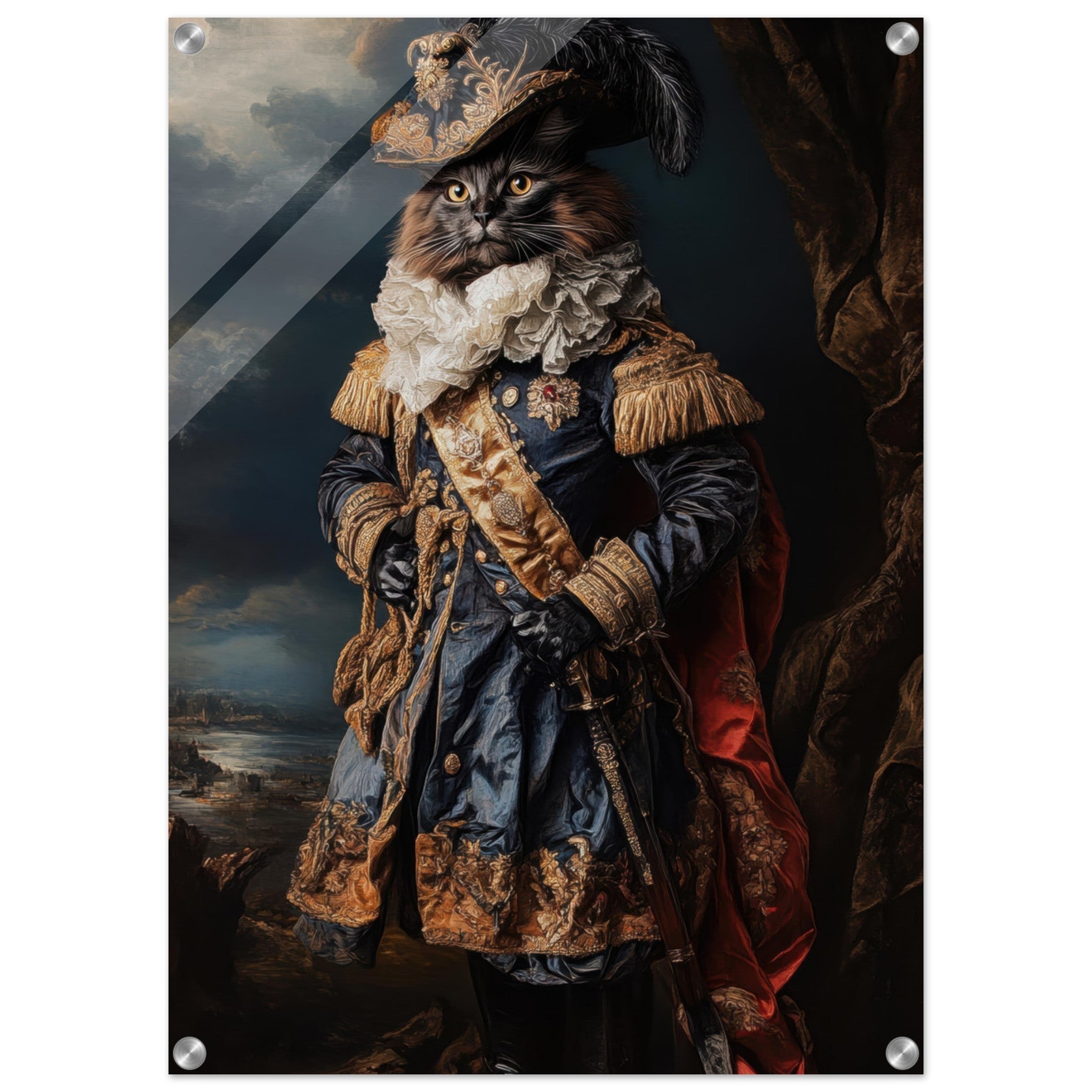 Acrylic Print Portrait - Baroque Military Commander Cat A fierce - looking 8 - Ai Art Force