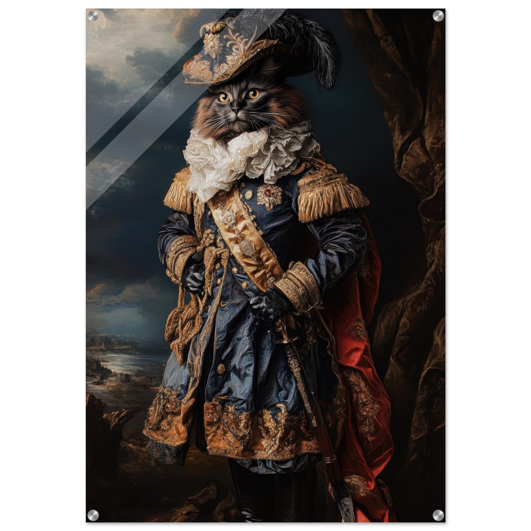 Acrylic Print Portrait - Baroque Military Commander Cat A fierce - looking 8 - Ai Art Force