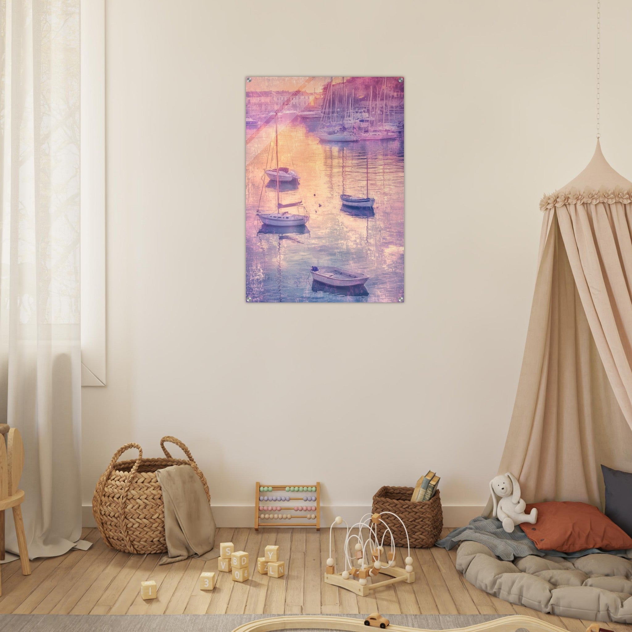 Acrylic Print Portrait - Boats at Dusk A harbor filled with gently rocky 3 - Ai Art Force