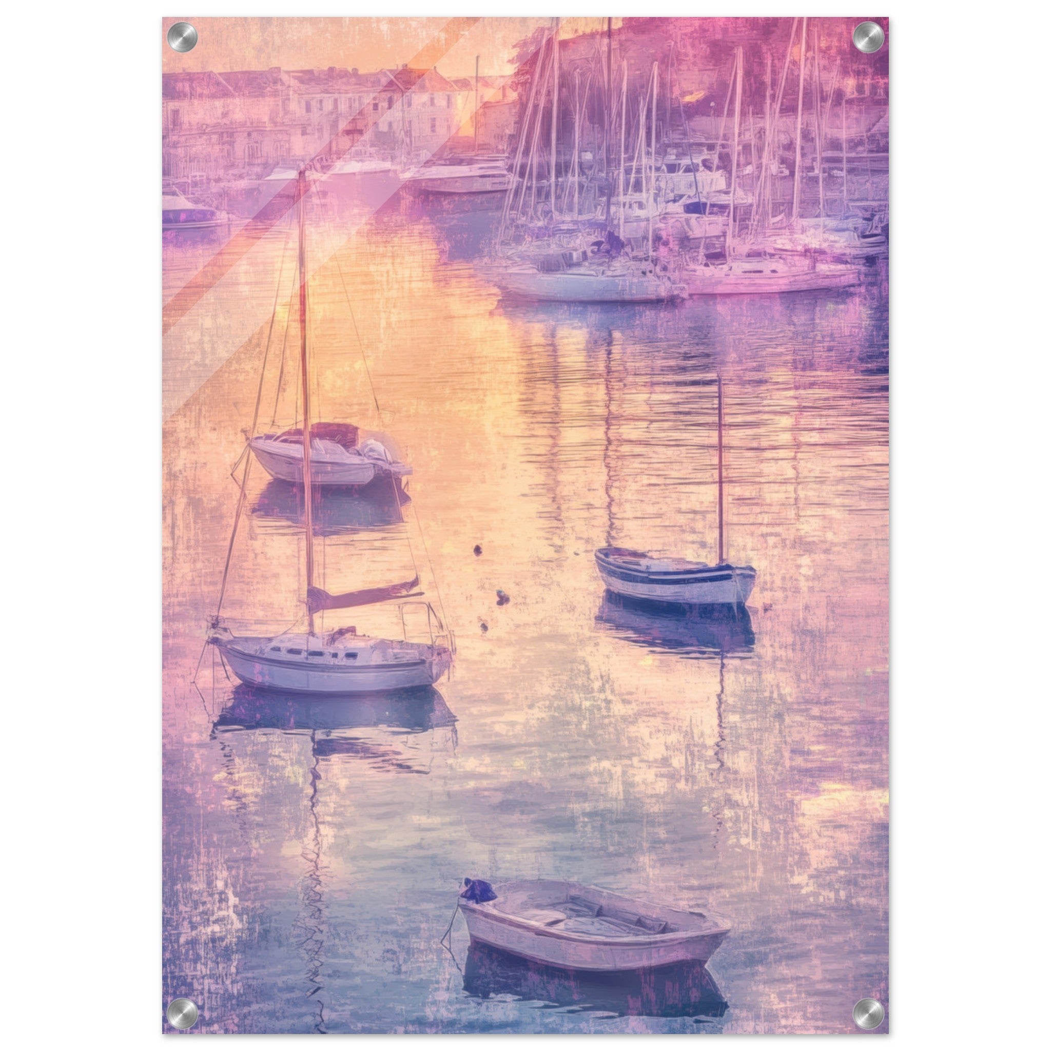 Acrylic Print Portrait - Boats at Dusk A harbor filled with gently rocky 3 - Ai Art Force