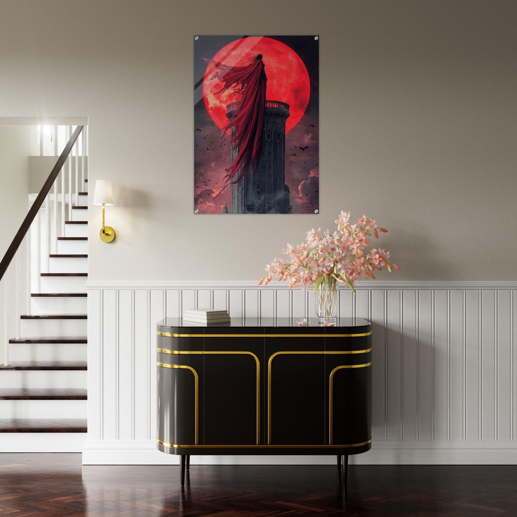Acrylic Print Portrait - Gothic Vampire Sorcerer in a Moonlit Castle 6 - Ai Art Force