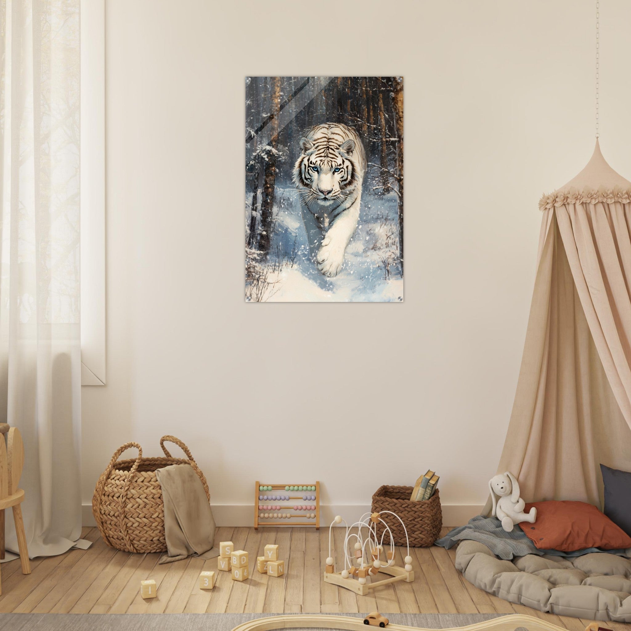 Acrylic Print Portrait - Majestic White Tiger in a Snowy Forest A powerful 2 - Shop Ai Art WebShop - Digital Art online Store