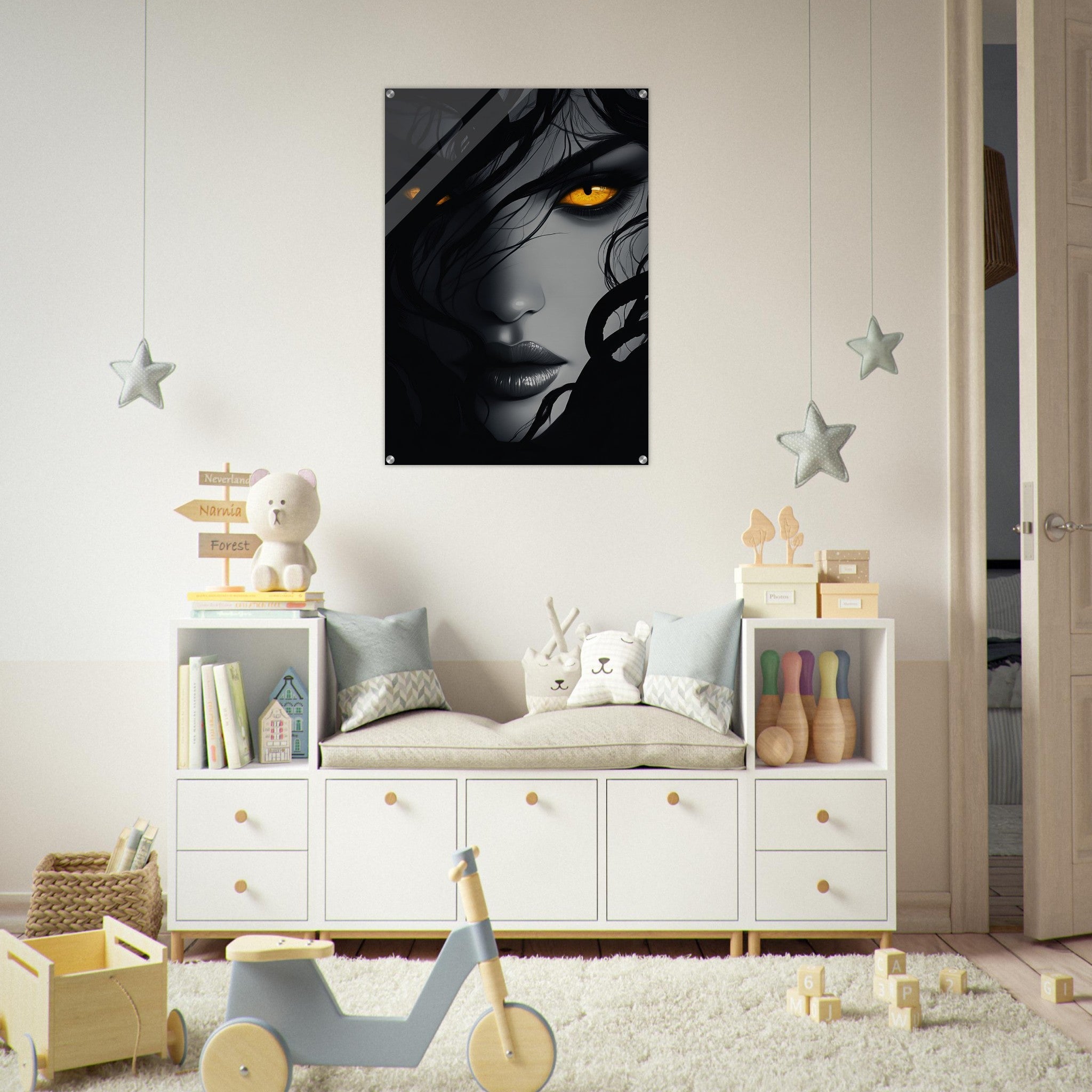 Acrylic Print Portrait - Minimalist Medusas Gaze Minimalism Tight - Focus 2 - Shop Ai Art WebShop - Digital Art online Store