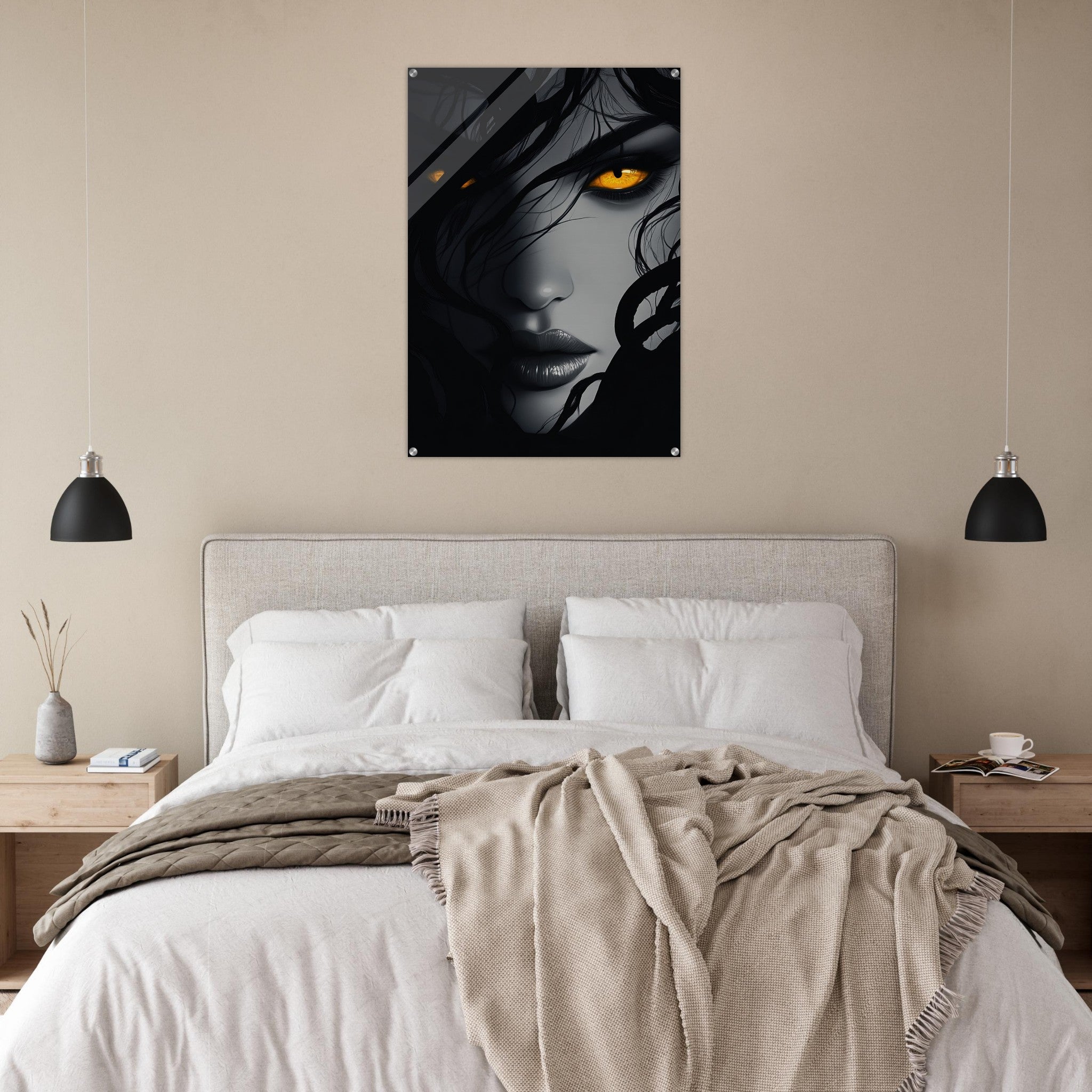 Acrylic Print Portrait - Minimalist Medusas Gaze Minimalism Tight - Focus 2 - Shop Ai Art WebShop - Digital Art online Store