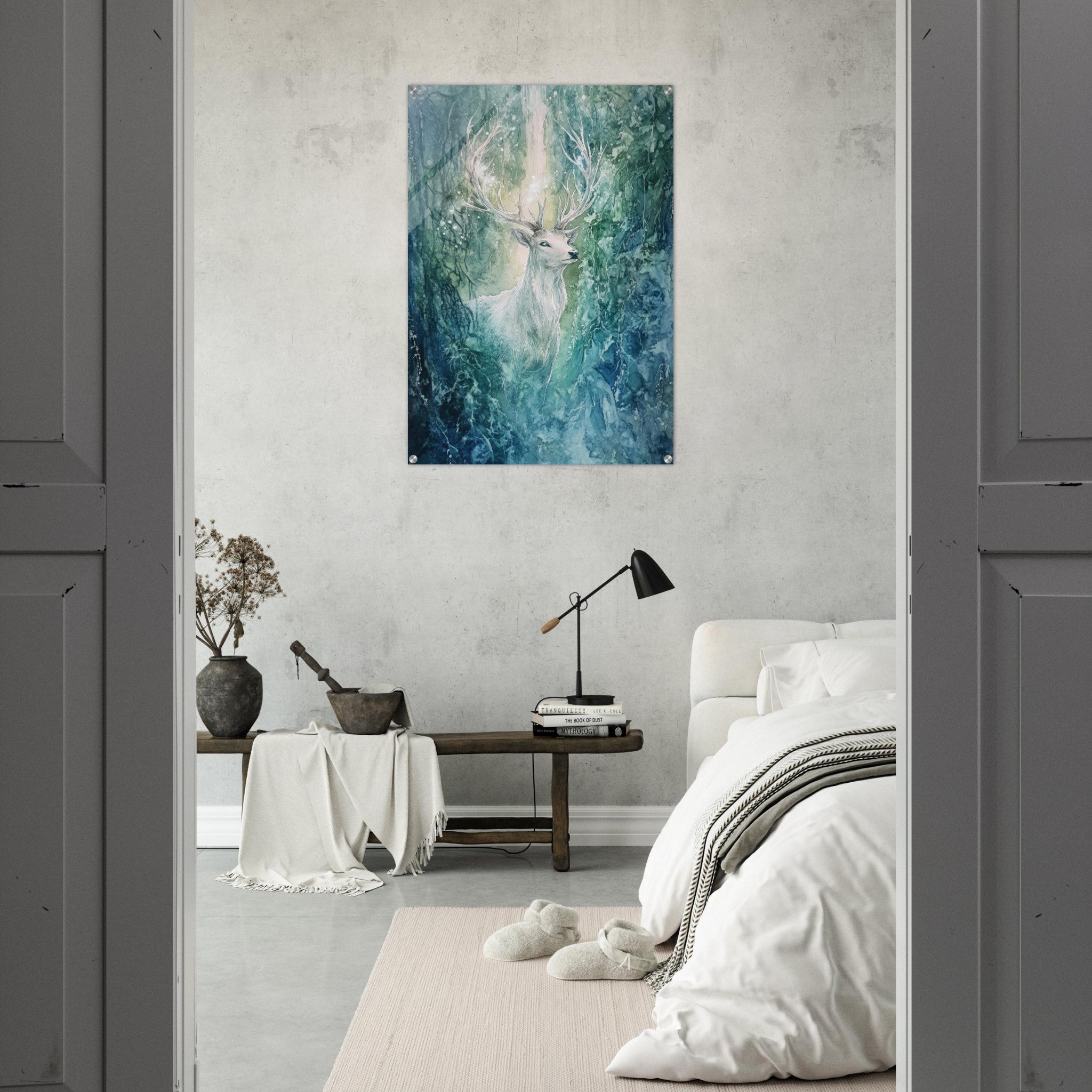 Acrylic Print Portrait - The Silver Stag of the Enchanted Glade Fantasy 2 - Shop Ai Art WebShop - Digital Art online Store