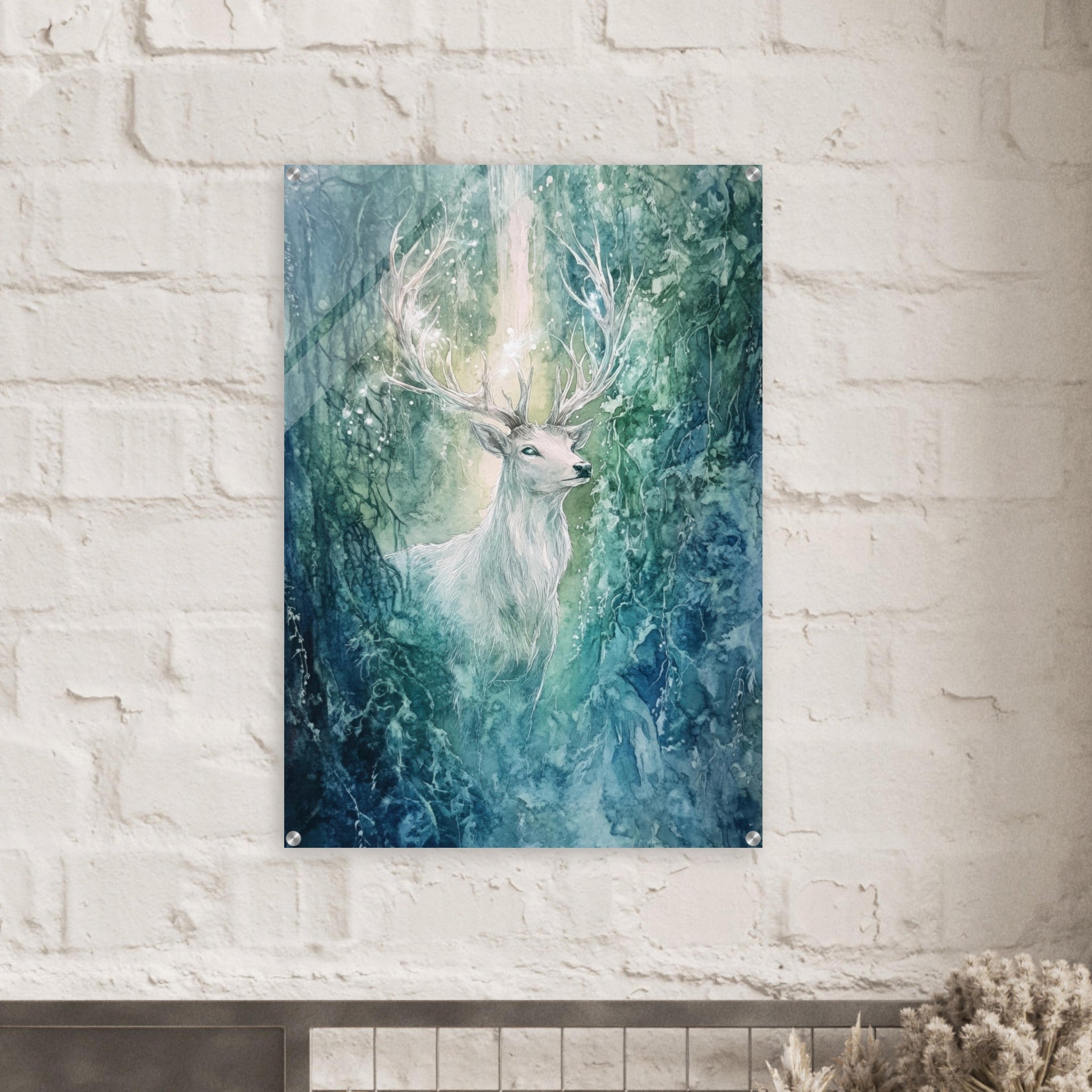 Acrylic Print Portrait - The Silver Stag of the Enchanted Glade Fantasy 2 - Shop Ai Art WebShop - Digital Art online Store