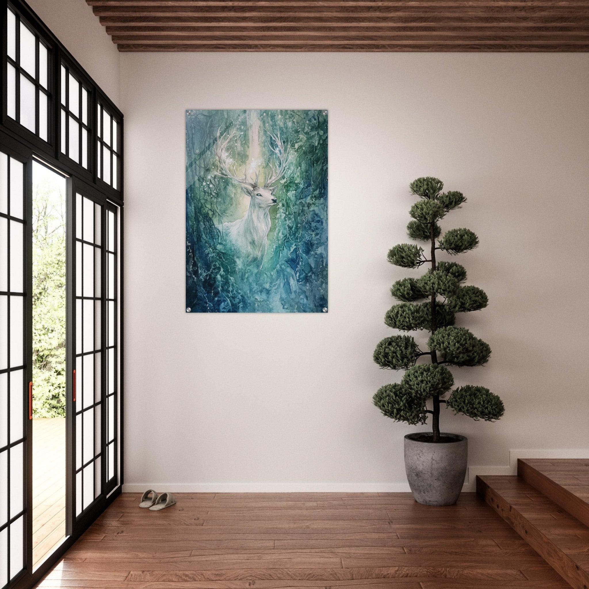 Acrylic Print Portrait - The Silver Stag of the Enchanted Glade Fantasy 2 - Shop Ai Art WebShop - Digital Art online Store