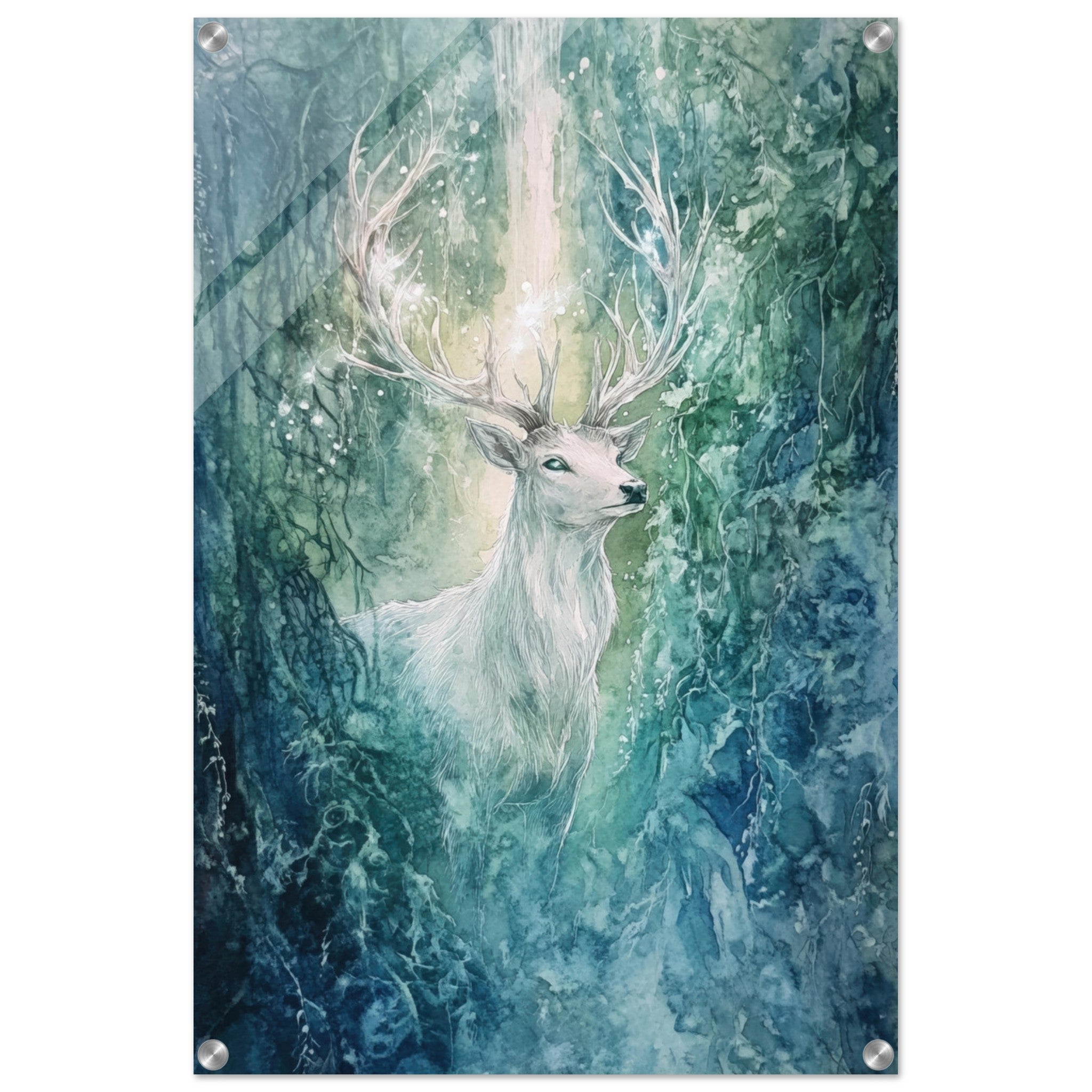 Acrylic Print Portrait - The Silver Stag of the Enchanted Glade Fantasy 2 - Shop Ai Art WebShop - Digital Art online Store
