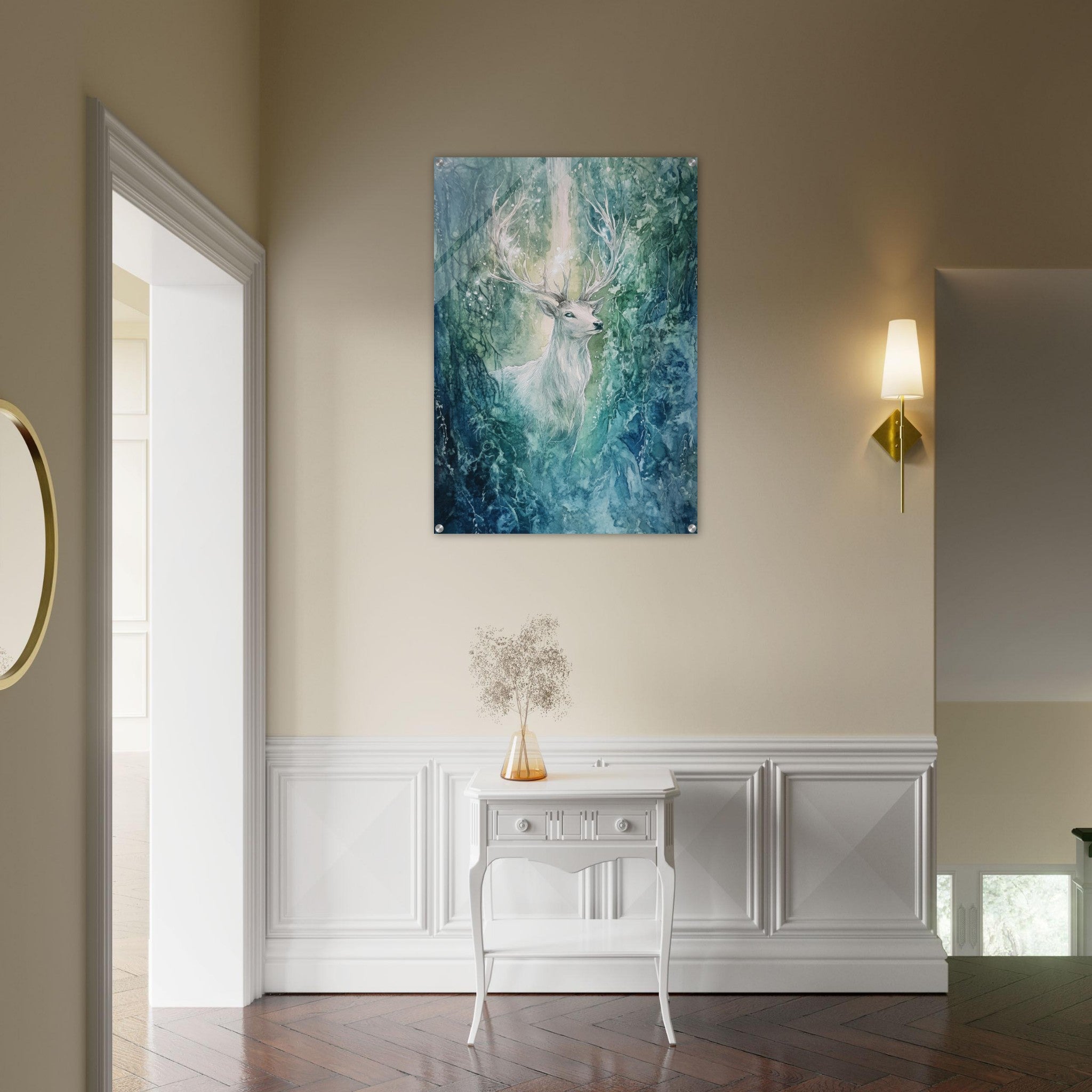 Acrylic Print Portrait - The Silver Stag of the Enchanted Glade Fantasy 2 - Shop Ai Art WebShop - Digital Art online Store