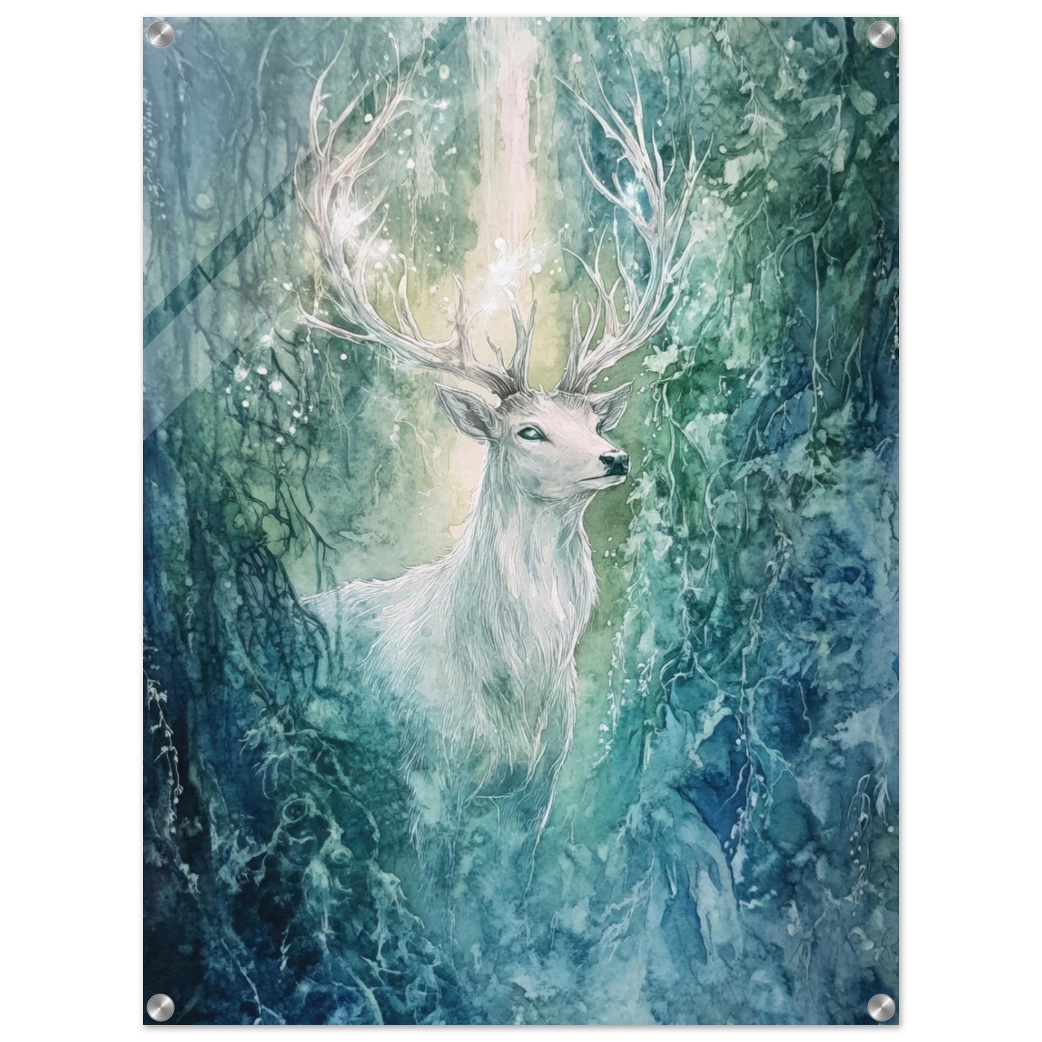 Acrylic Print Portrait - The Silver Stag of the Enchanted Glade Fantasy 2 - Shop Ai Art WebShop - Digital Art online Store