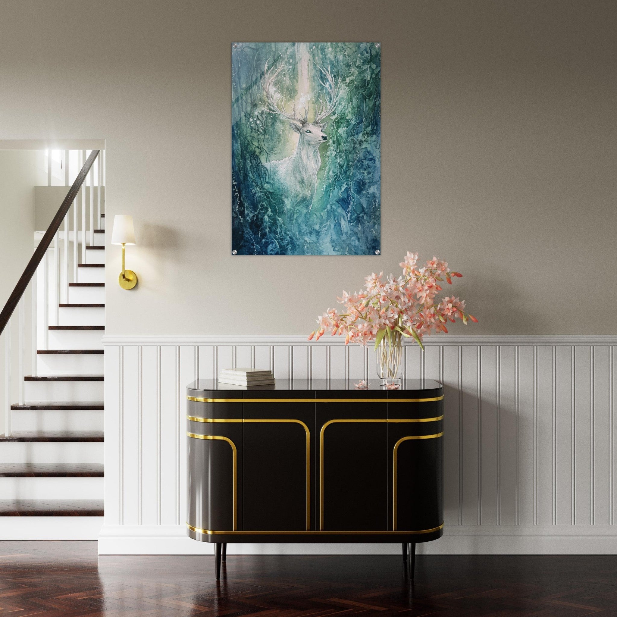 Acrylic Print Portrait - The Silver Stag of the Enchanted Glade Fantasy 2 - Shop Ai Art WebShop - Digital Art online Store