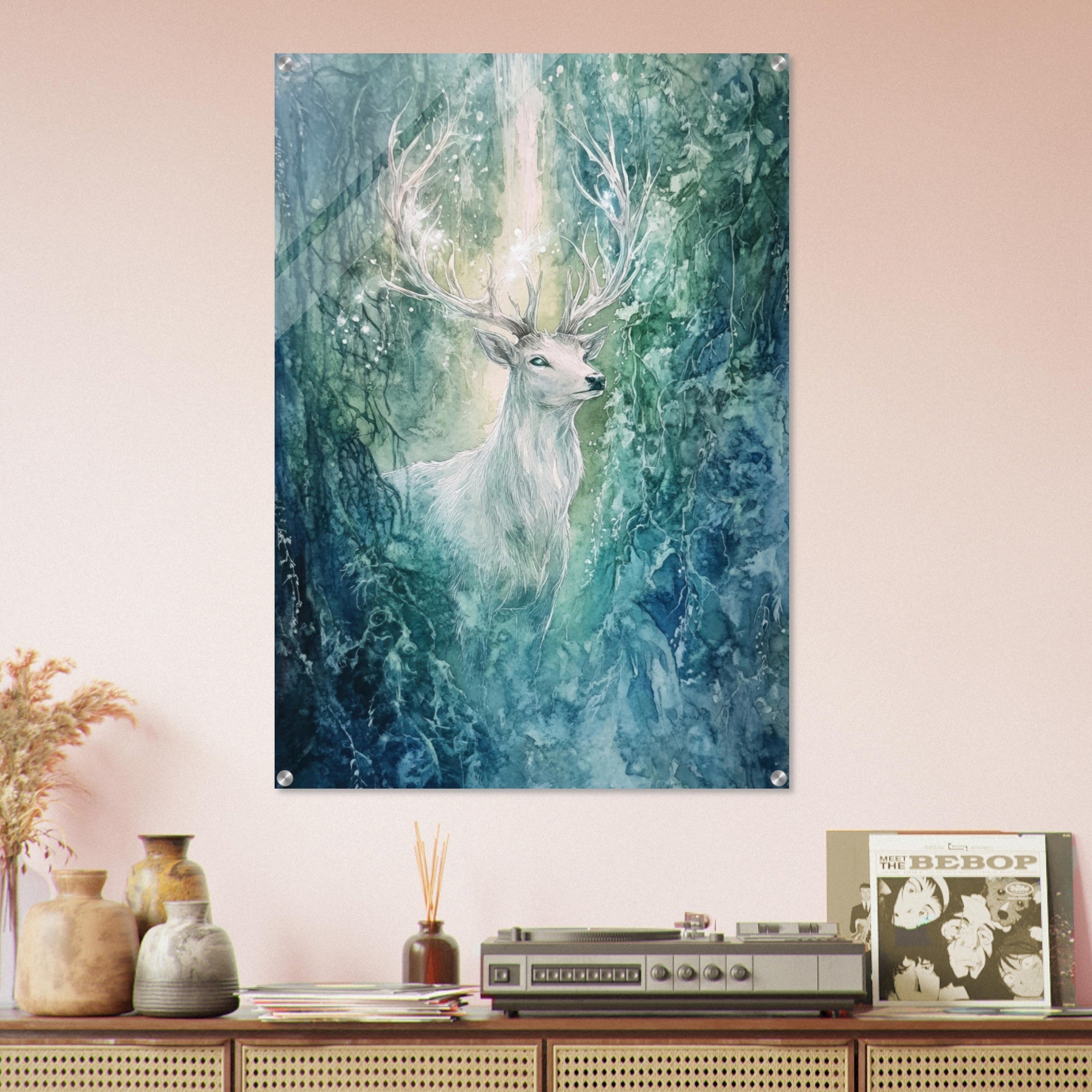 Acrylic Print Portrait - The Silver Stag of the Enchanted Glade Fantasy 2 - Shop Ai Art WebShop - Digital Art online Store