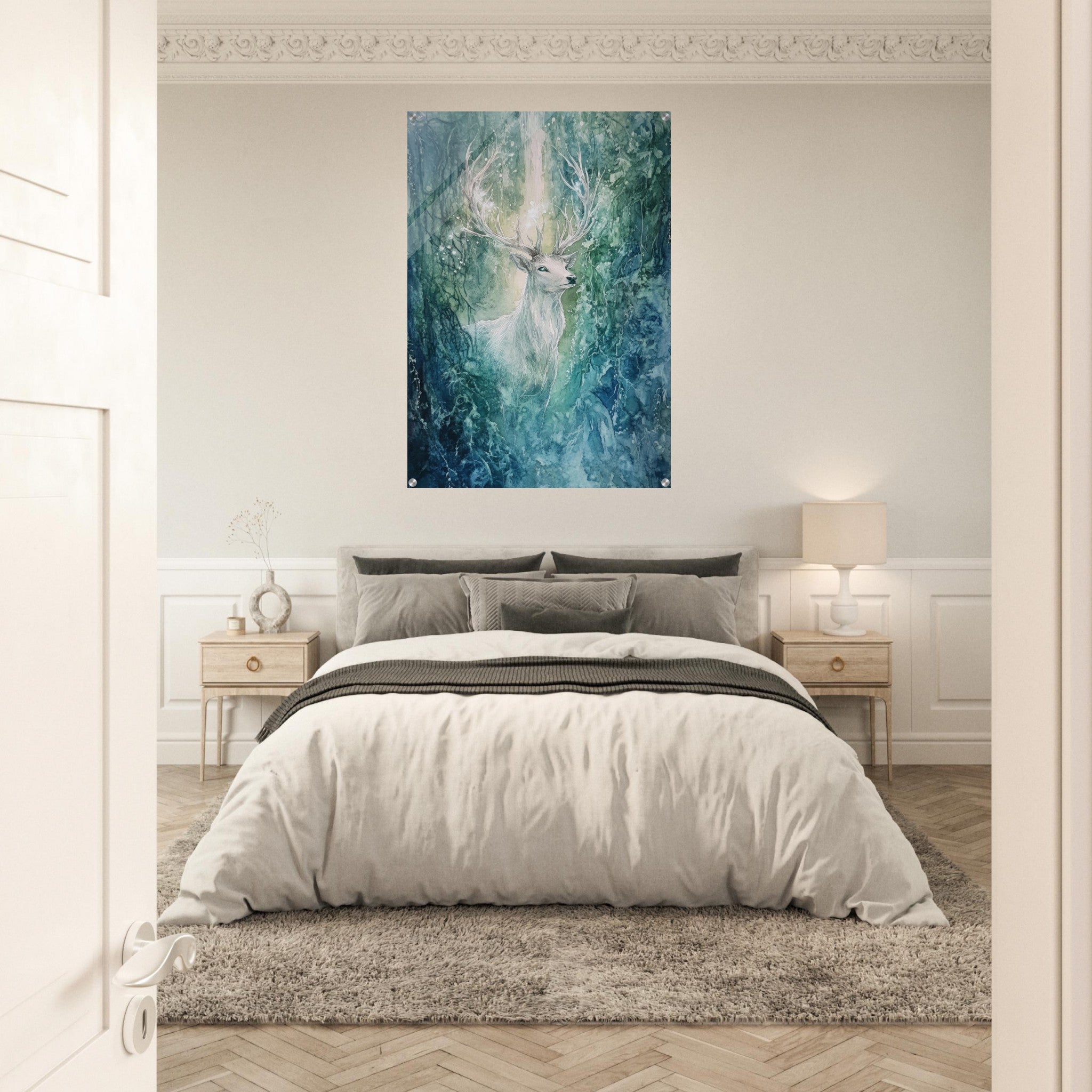 Acrylic Print Portrait - The Silver Stag of the Enchanted Glade Fantasy 2 - Shop Ai Art WebShop - Digital Art online Store