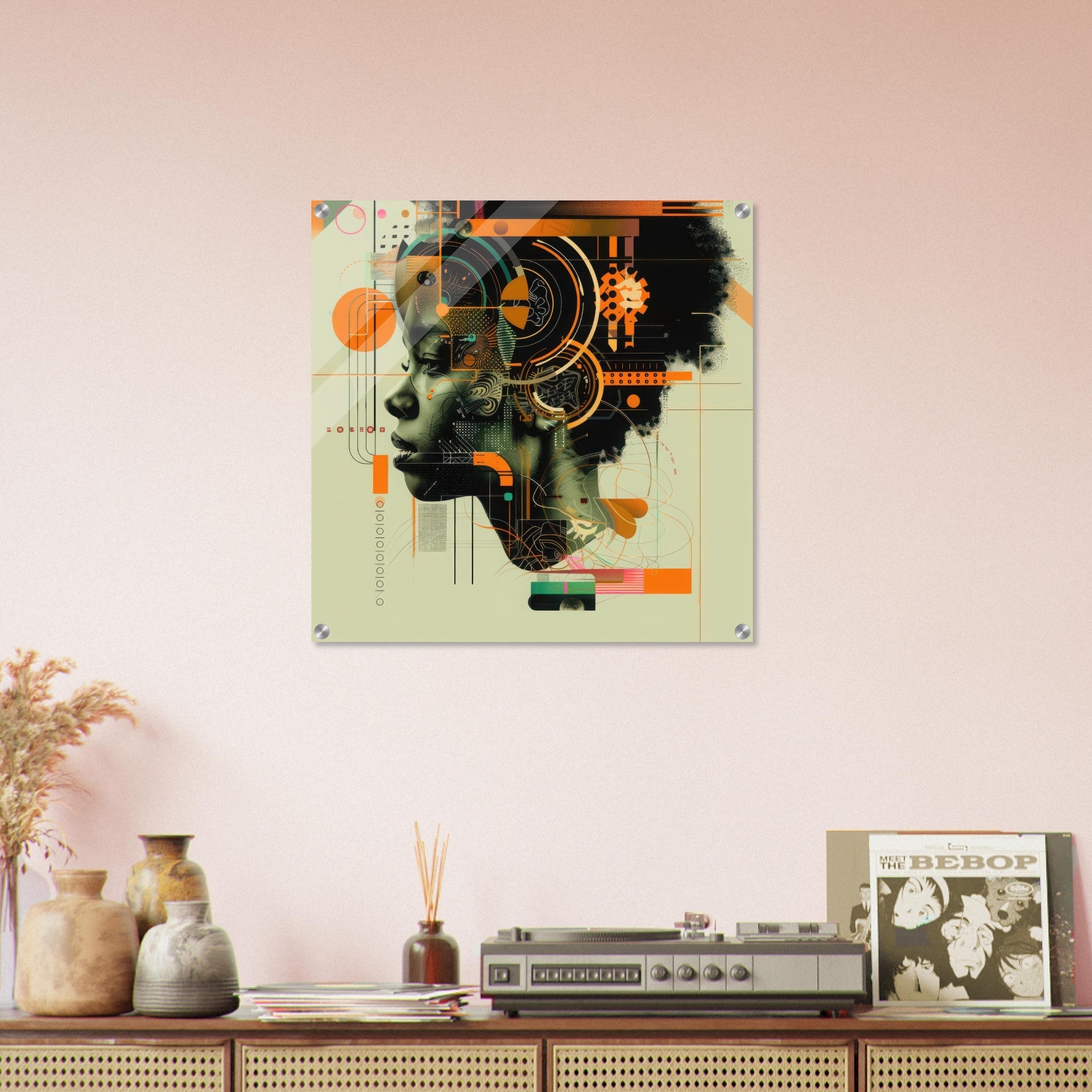 Acrylic Print Square - Afrofuturism swedish sharkansas in abstract styl 2 - Shop Ai Art WebShop - Digital Art online Store