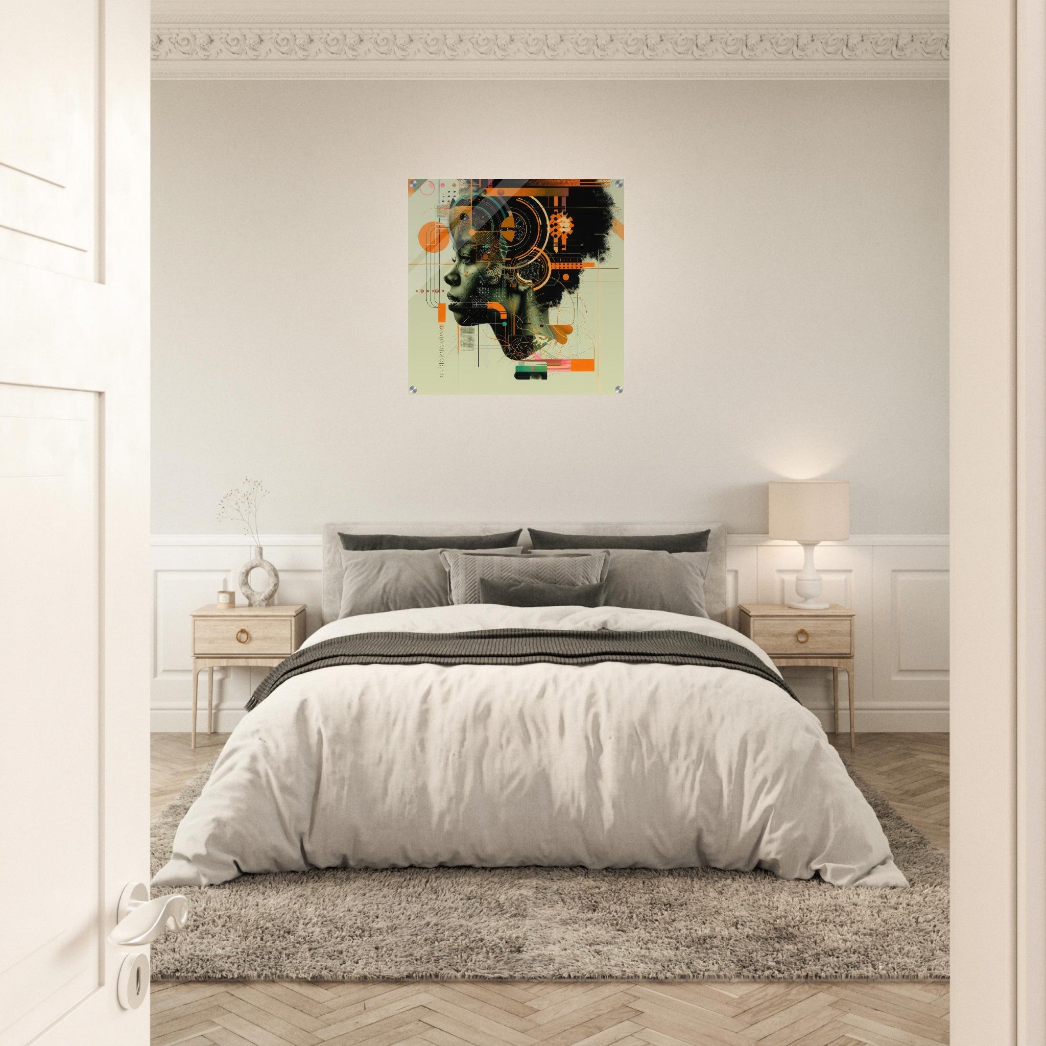 Acrylic Print Square - Afrofuturism swedish sharkansas in abstract styl 2 - Shop Ai Art WebShop - Digital Art online Store