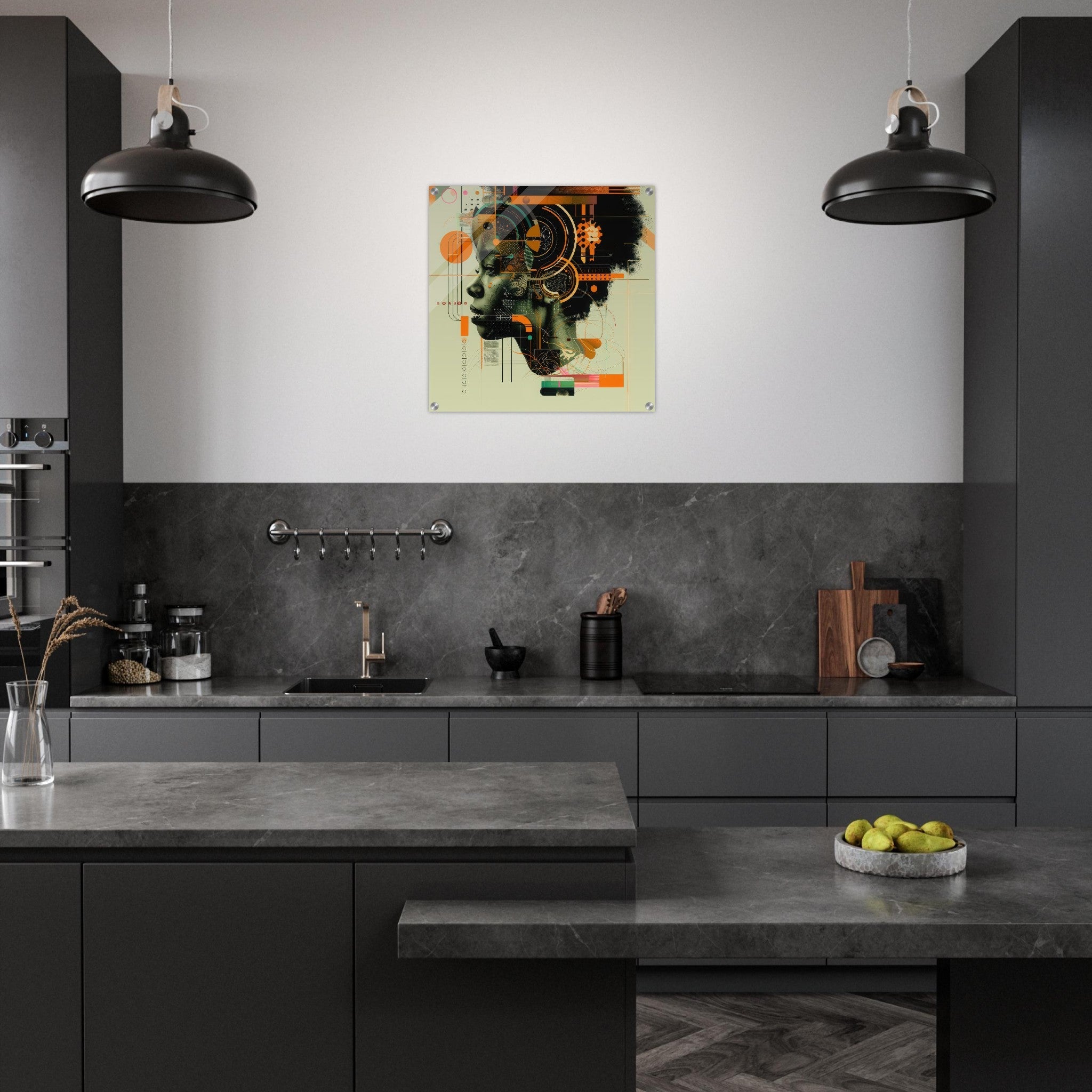 Acrylic Print Square - Afrofuturism swedish sharkansas in abstract styl 2 - Shop Ai Art WebShop - Digital Art online Store