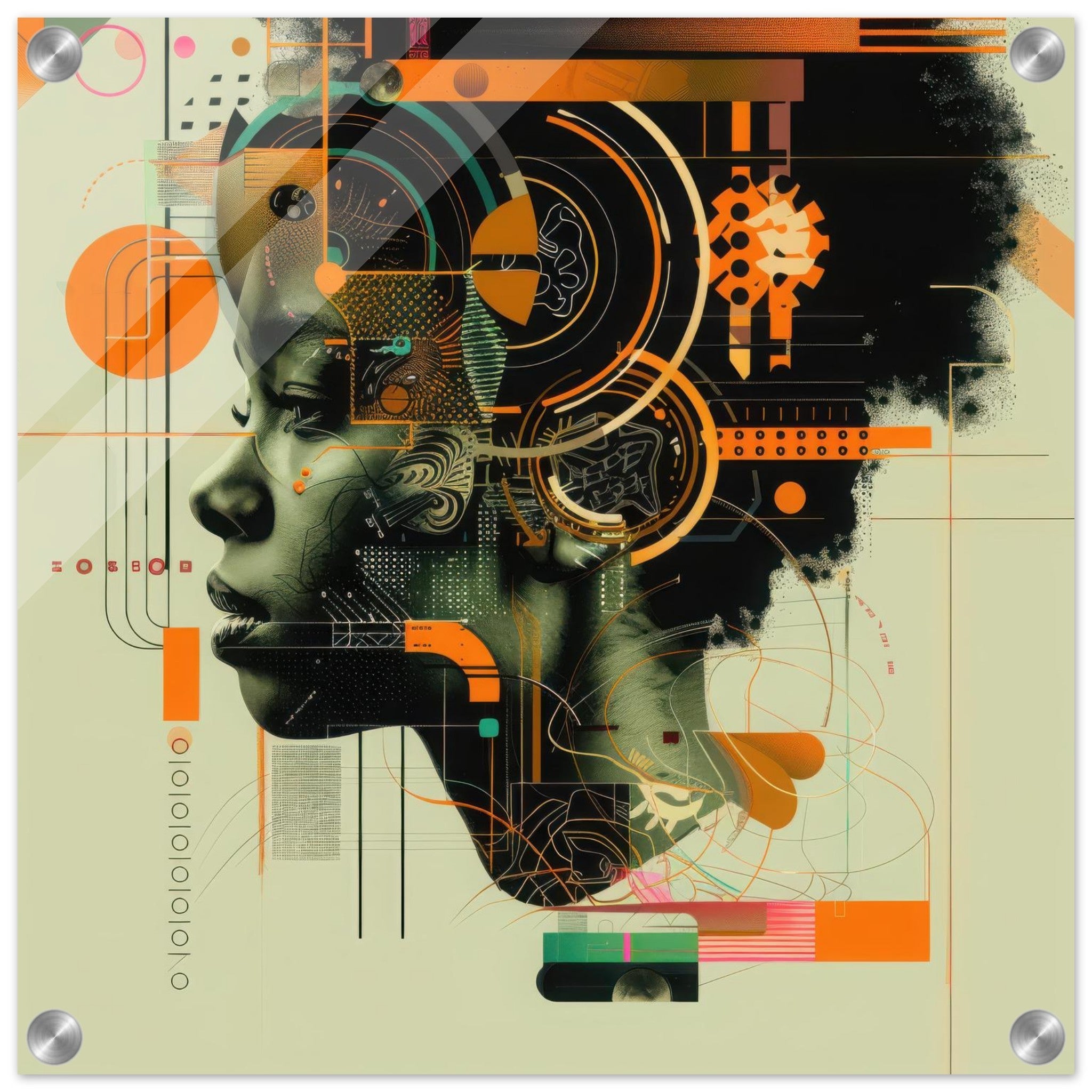 Acrylic Print Square - Afrofuturism swedish sharkansas in abstract styl 2 - Shop Ai Art WebShop - Digital Art online Store