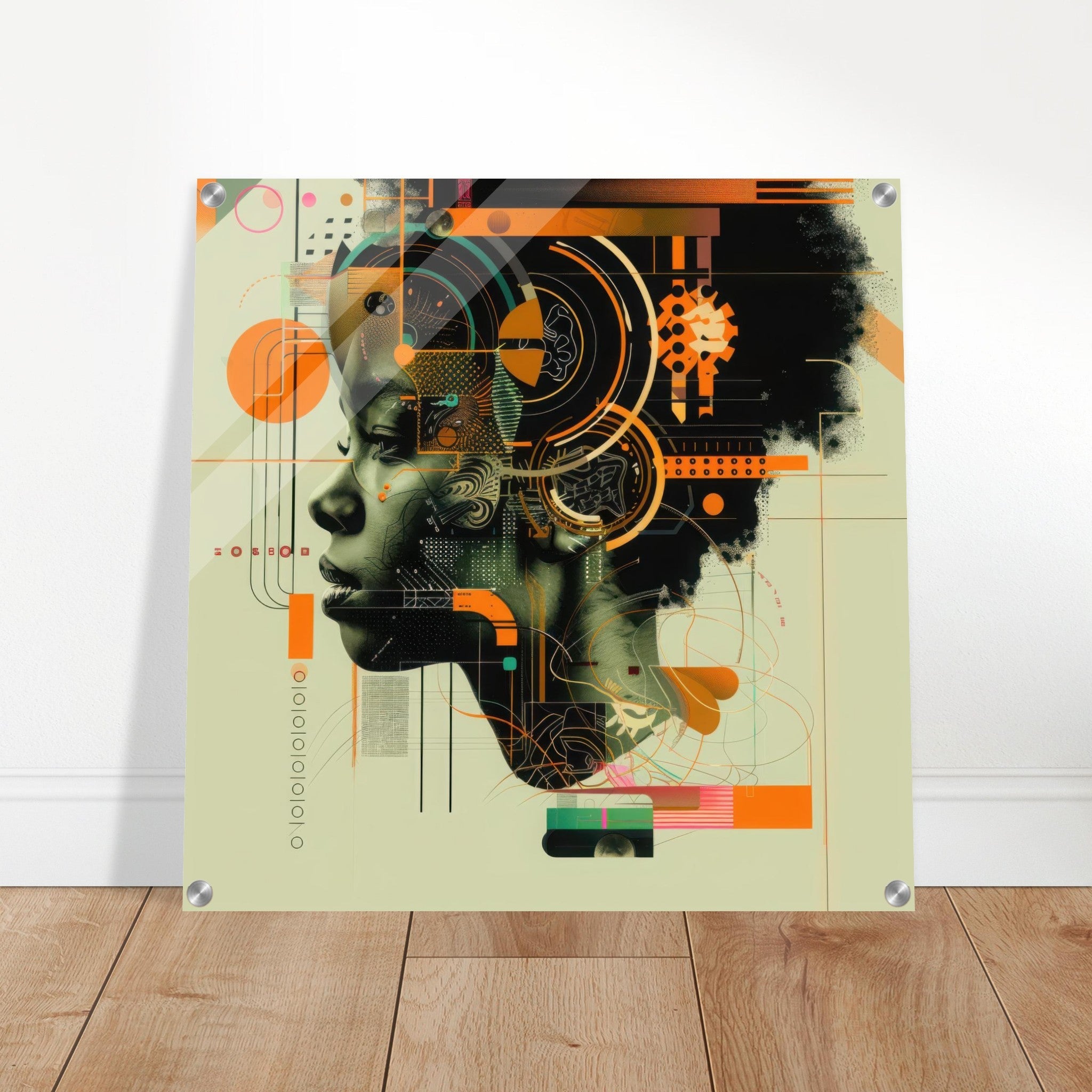 Acrylic Print Square - Afrofuturism swedish sharkansas in abstract styl 2 - Shop Ai Art WebShop - Digital Art online Store