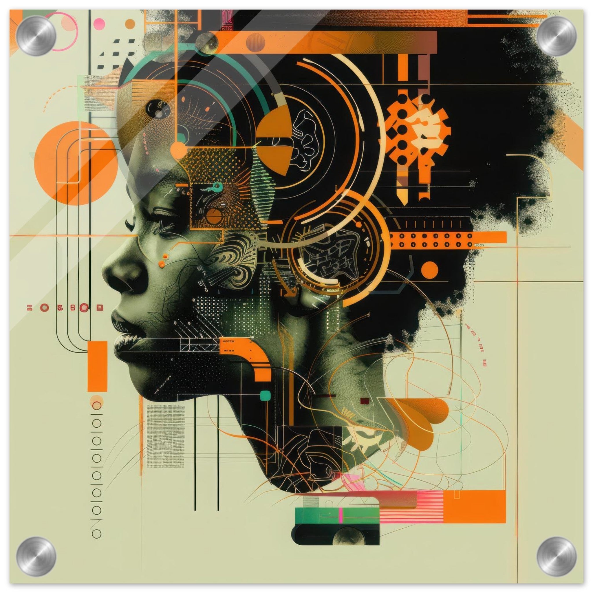 Acrylic Print Square - Afrofuturism swedish sharkansas in abstract styl 2 - Shop Ai Art WebShop - Digital Art online Store