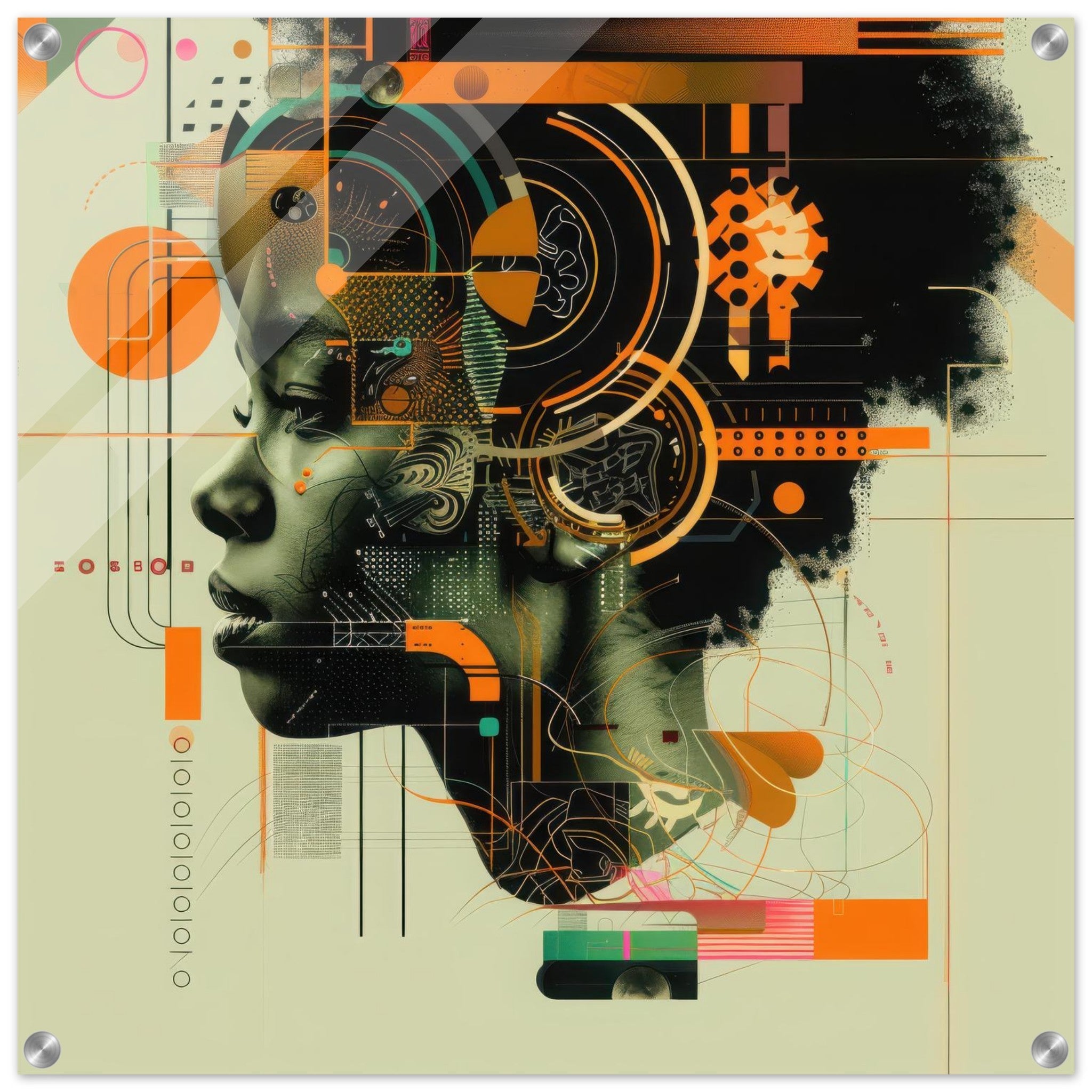 Acrylic Print Square - Afrofuturism swedish sharkansas in abstract styl 2 - Shop Ai Art WebShop - Digital Art online Store