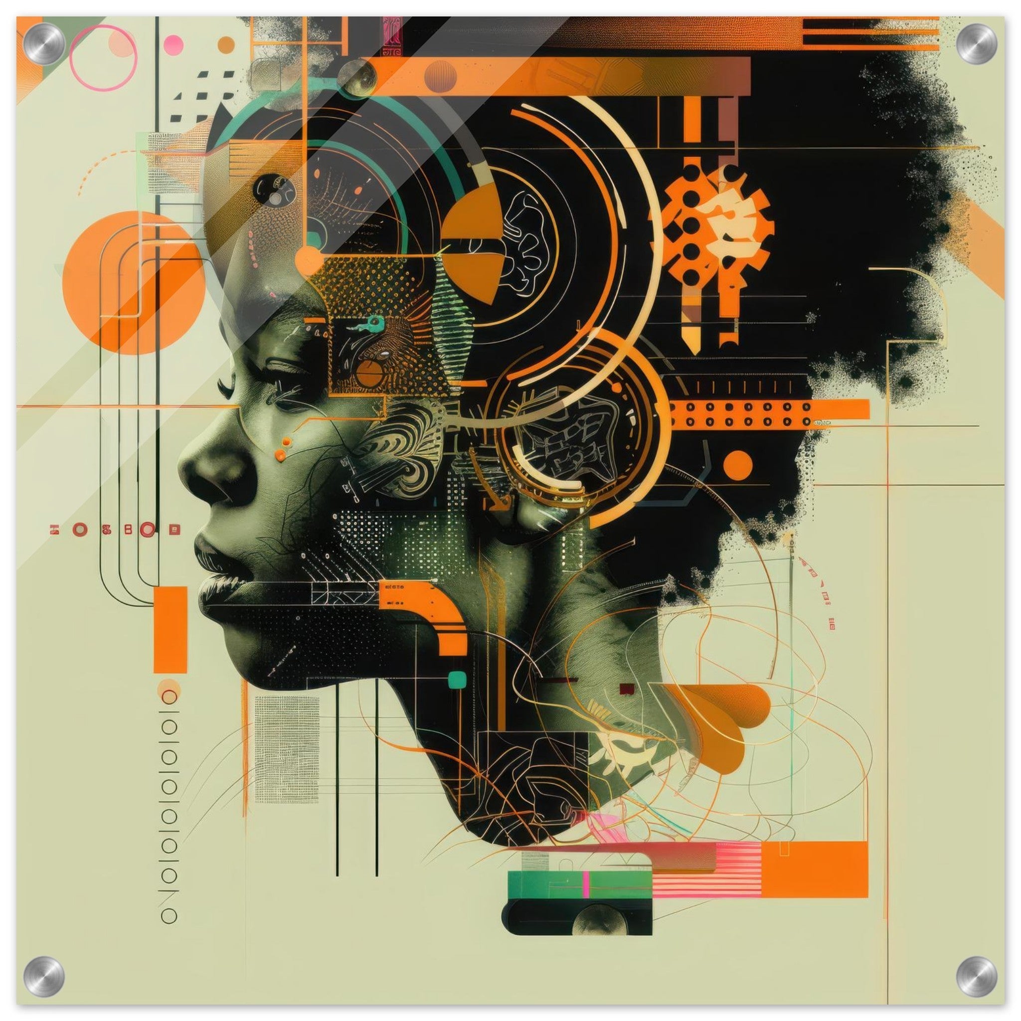 Acrylic Print Square - Afrofuturism swedish sharkansas in abstract styl 2 - Shop Ai Art WebShop - Digital Art online Store