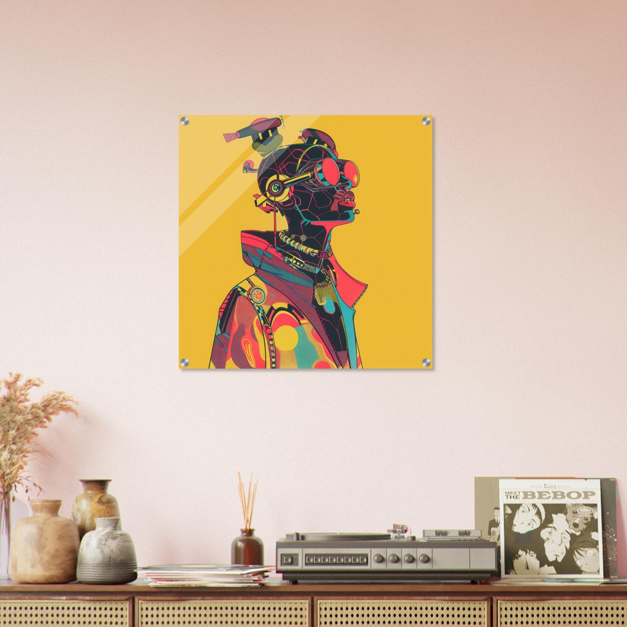 Acrylic Print Square - Afrofuturism swedish sharkansas in abstract styl 6 - Shop Ai Art WebShop - Digital Art online Store
