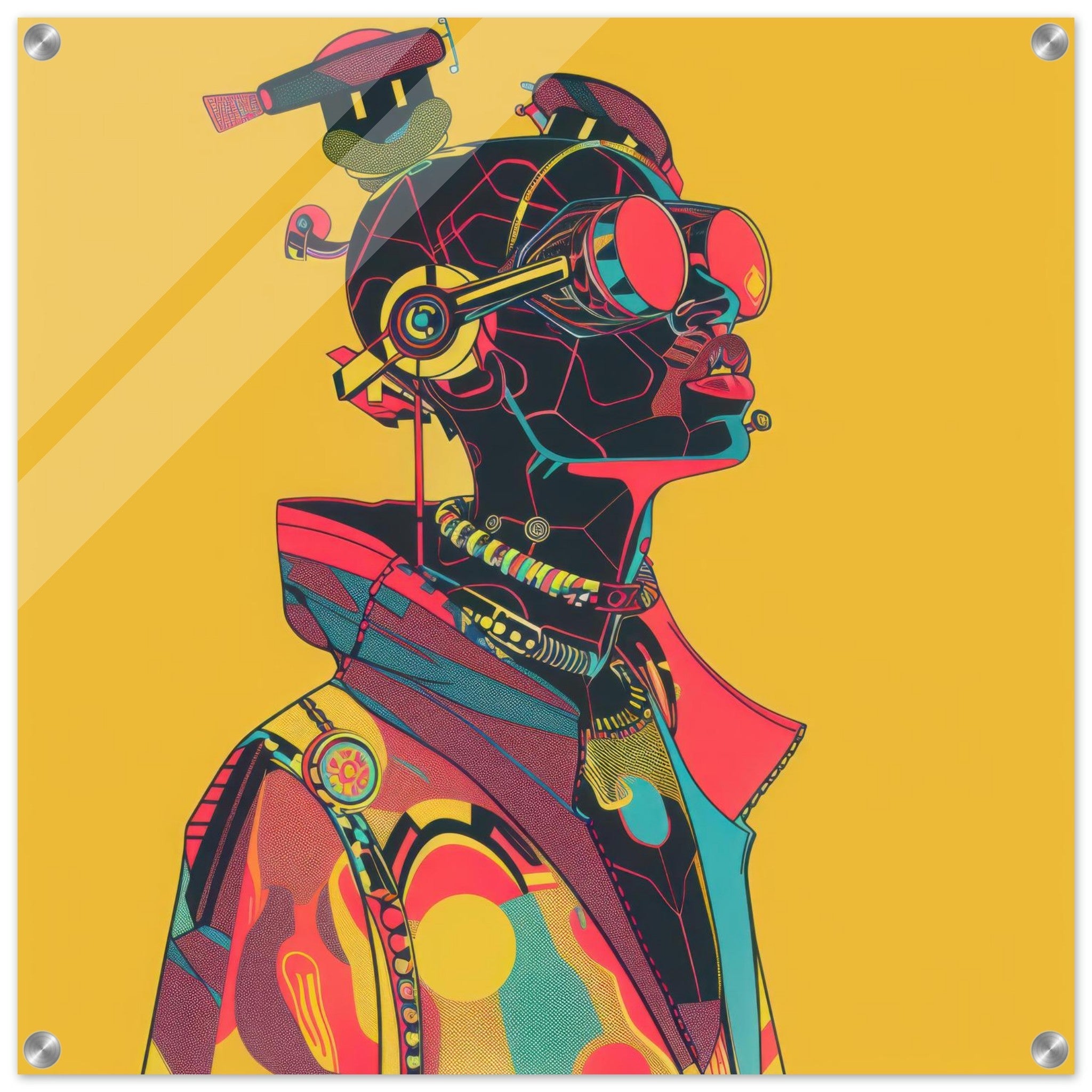 Acrylic Print Square - Afrofuturism swedish sharkansas in abstract styl 6 - Shop Ai Art WebShop - Digital Art online Store