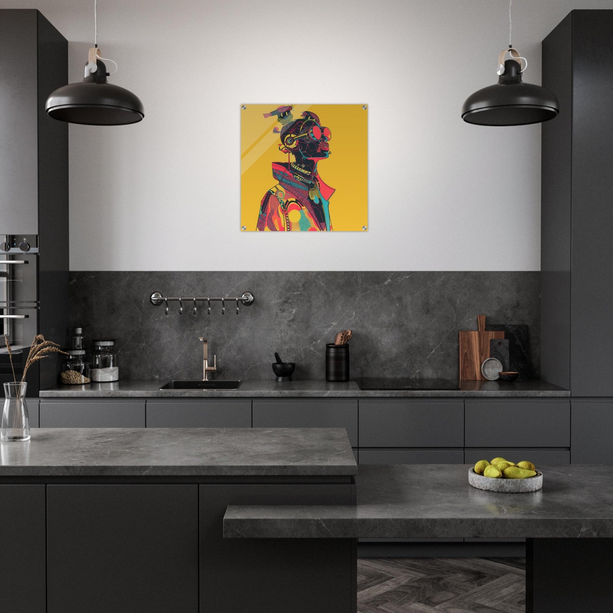 Acrylic Print Square - Afrofuturism swedish sharkansas in abstract styl 6 - Shop Ai Art WebShop - Digital Art online Store