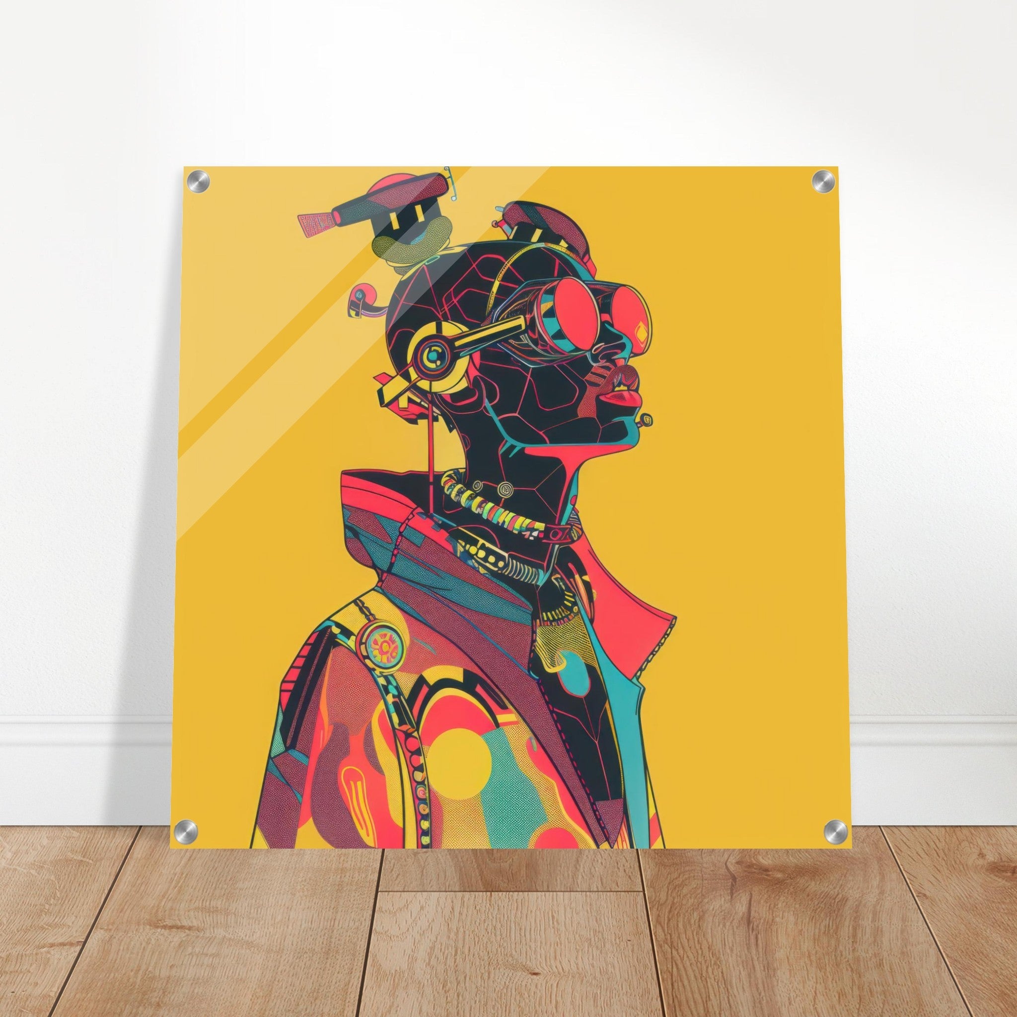 Acrylic Print Square - Afrofuturism swedish sharkansas in abstract styl 6 - Shop Ai Art WebShop - Digital Art online Store
