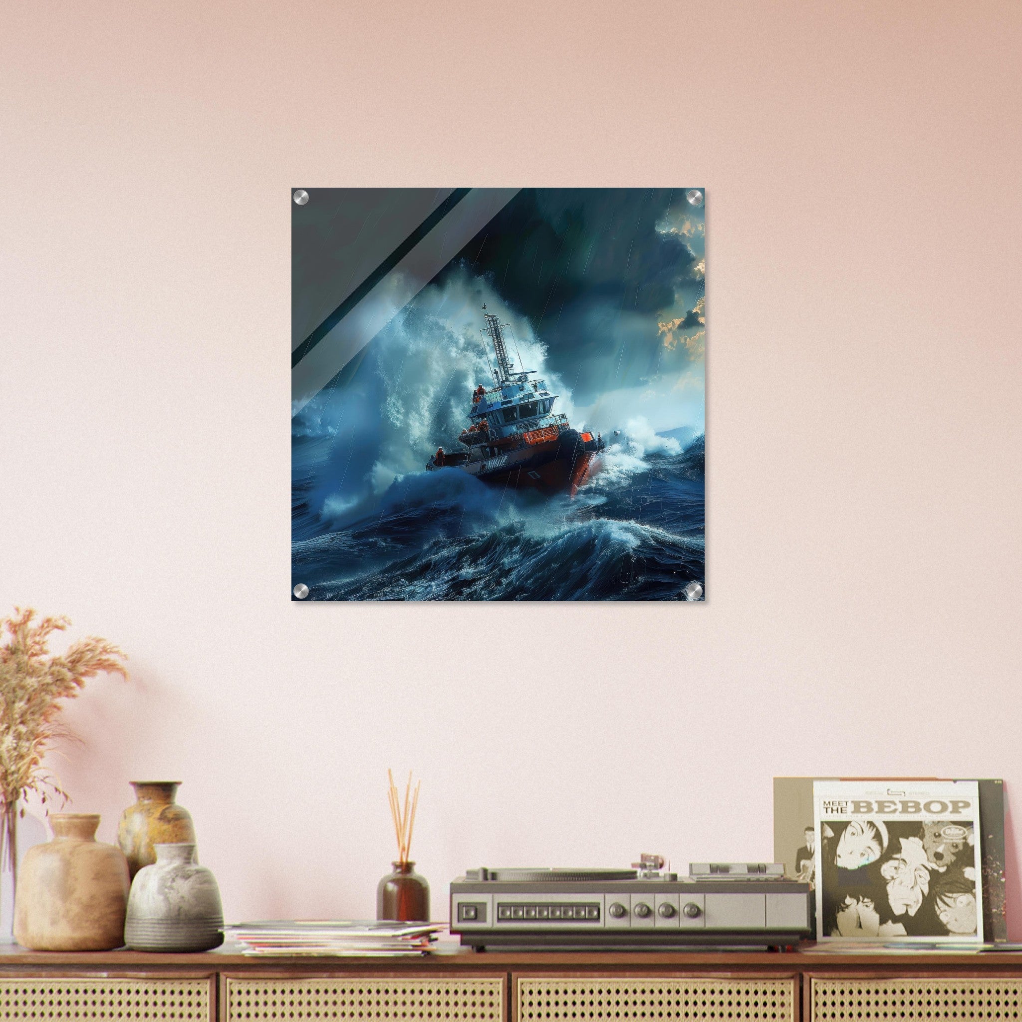 Acrylic Print Square - Business Work Mood Maker 1 resque boat - Shop Ai Art WebShop - Digital Art online Store