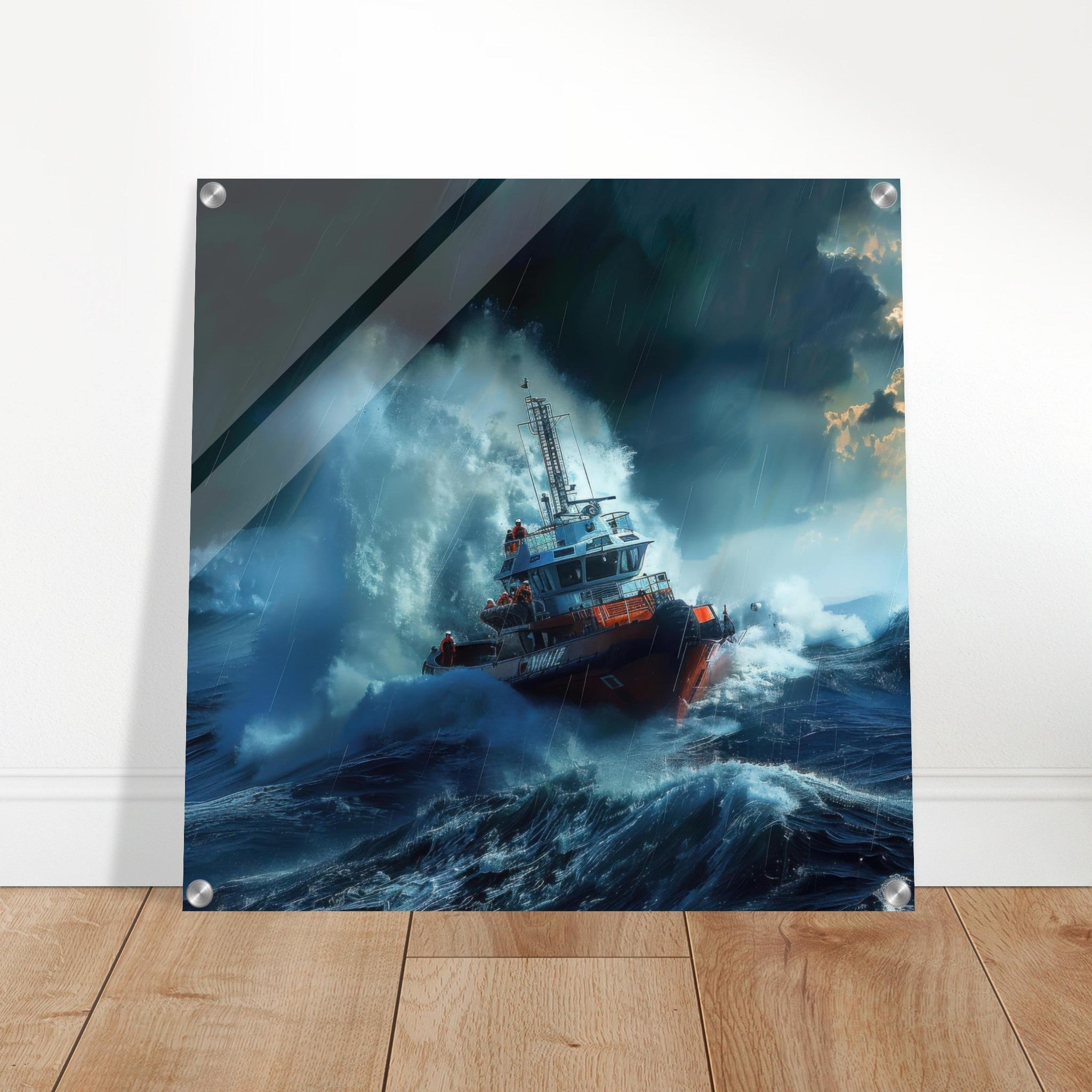 Acrylic Print Square - Business Work Mood Maker 1 resque boat - Shop Ai Art WebShop - Digital Art online Store