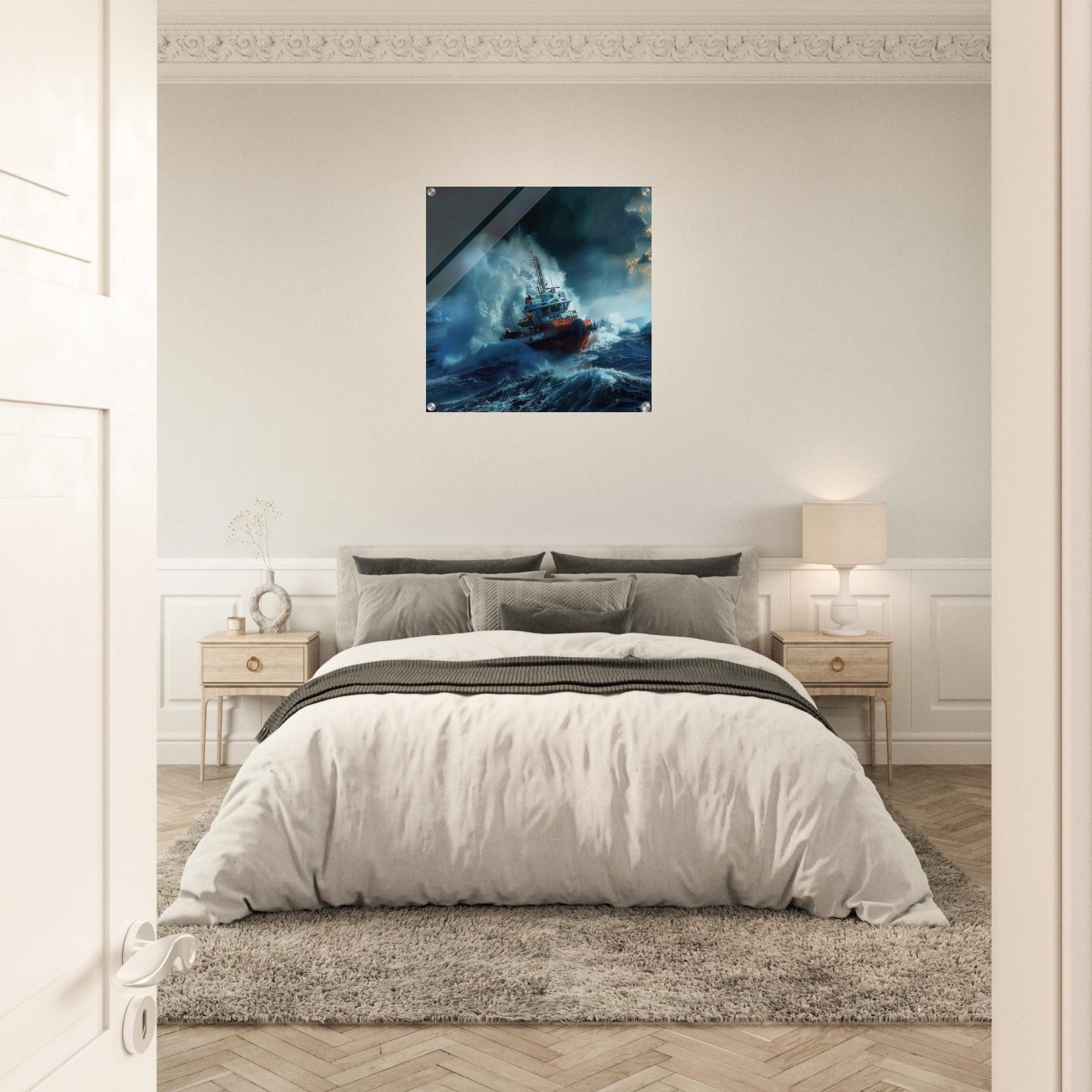 Acrylic Print Square - Business Work Mood Maker 1 resque boat - Shop Ai Art WebShop - Digital Art online Store