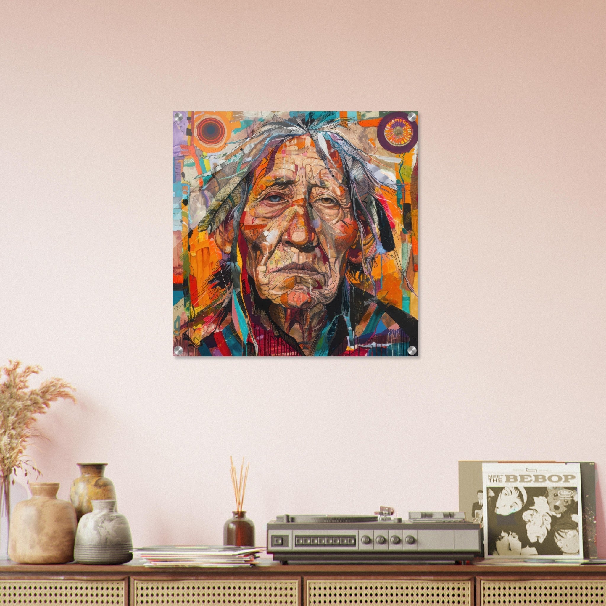 Acrylic Print Square - Expressionism art style American ancestors 3 - Shop Ai Art WebShop - Digital Art online Store