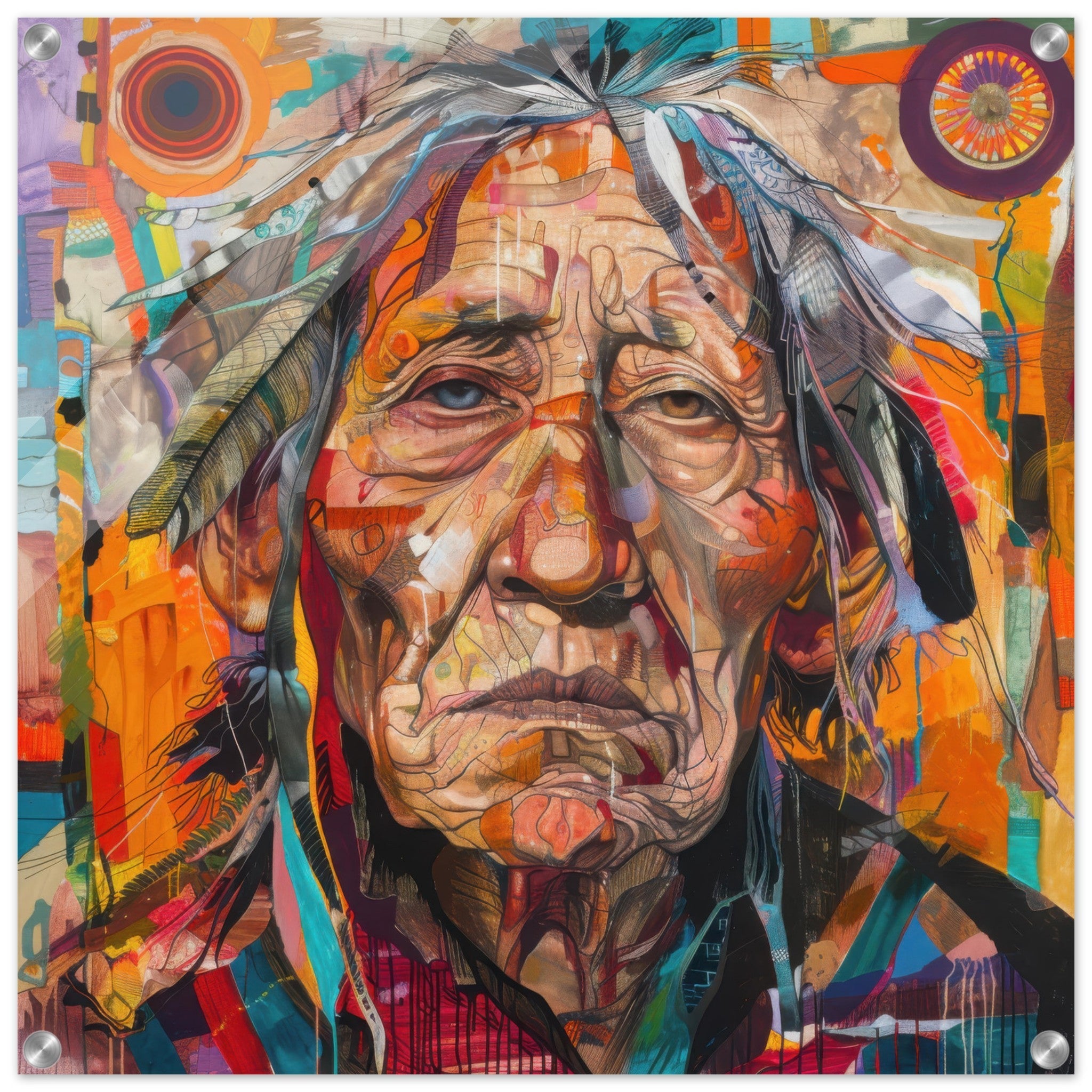 Acrylic Print Square - Expressionism art style American ancestors 3 - Shop Ai Art WebShop - Digital Art online Store