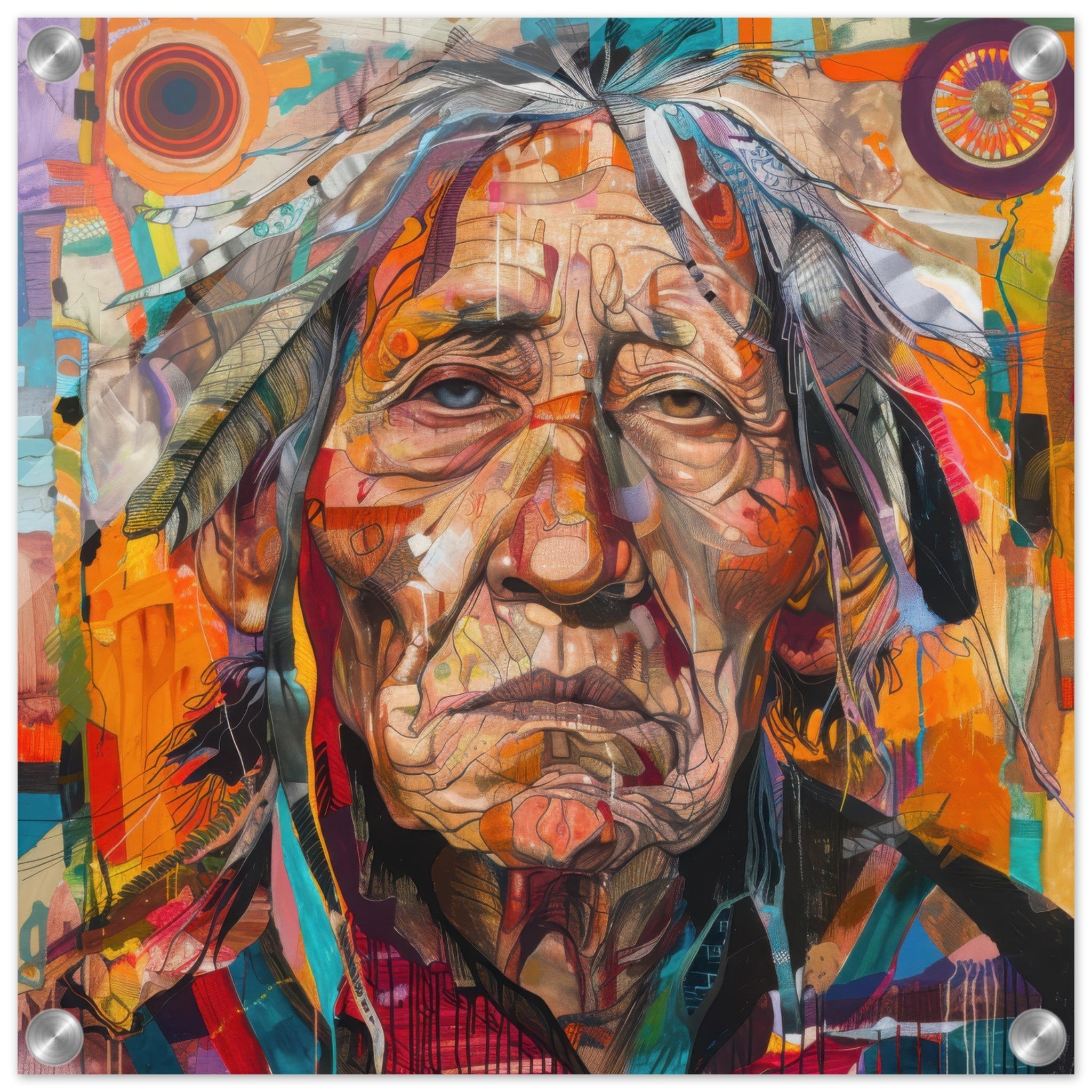 Acrylic Print Square - Expressionism art style American ancestors 3 - Shop Ai Art WebShop - Digital Art online Store