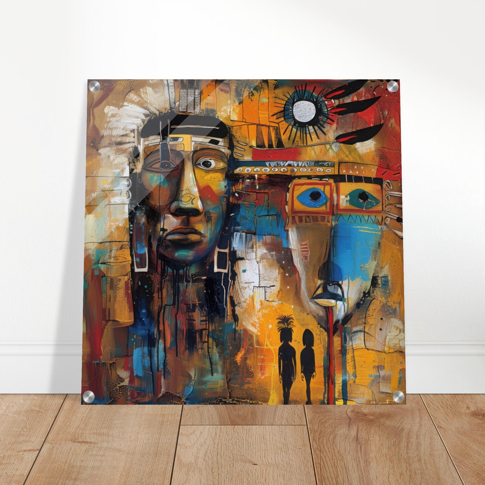 Acrylic Print Square - Expressionism art style Native Americans ancestors 4 - Shop Ai Art WebShop - Digital Art online Store
