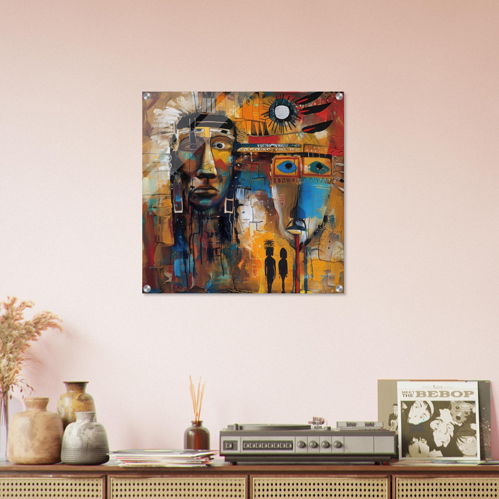 Acrylic Print Square - Expressionism art style Native Americans ancestors 4 - Shop Ai Art WebShop - Digital Art online Store