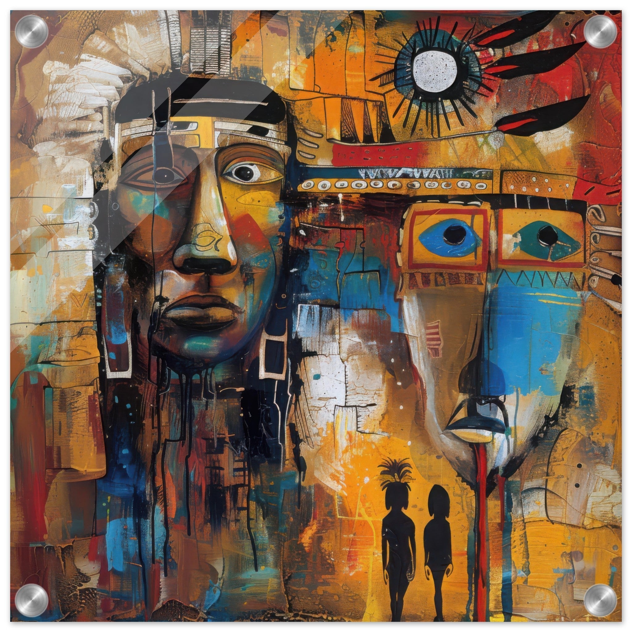 Acrylic Print Square - Expressionism art style Native Americans ancestors 4 - Shop Ai Art WebShop - Digital Art online Store
