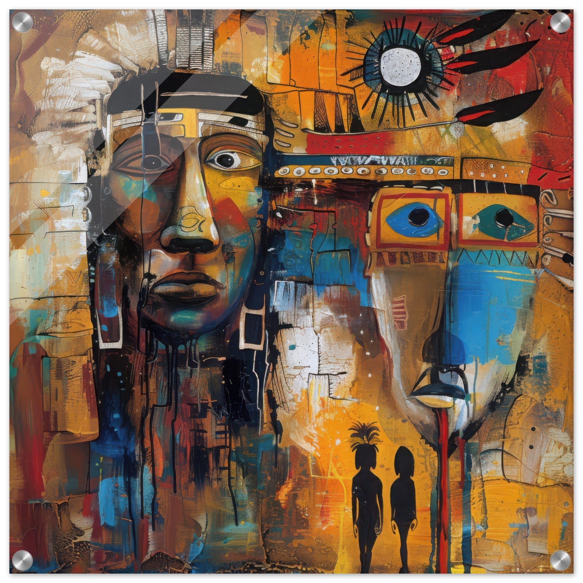 Acrylic Print Square - Expressionism art style Native Americans ancestors 4 - Shop Ai Art WebShop - Digital Art online Store