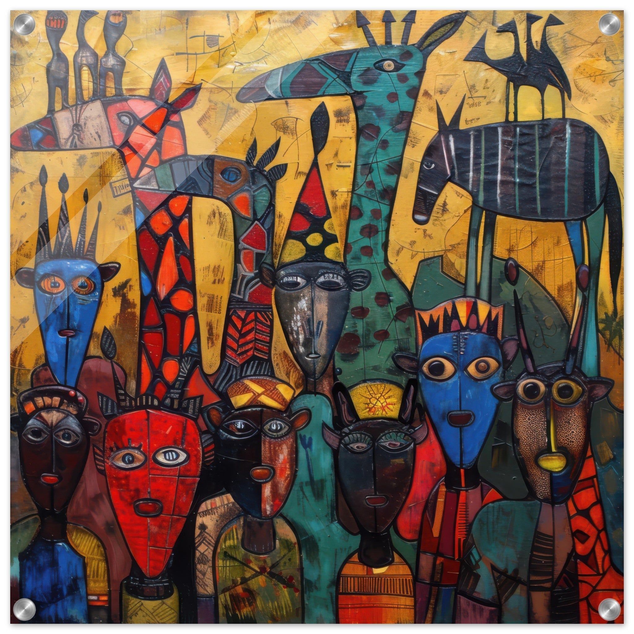 Acrylic Print Square - Expressionism art style Ugandas ancestors 4 - Shop Ai Art WebShop - Digital Art online Store